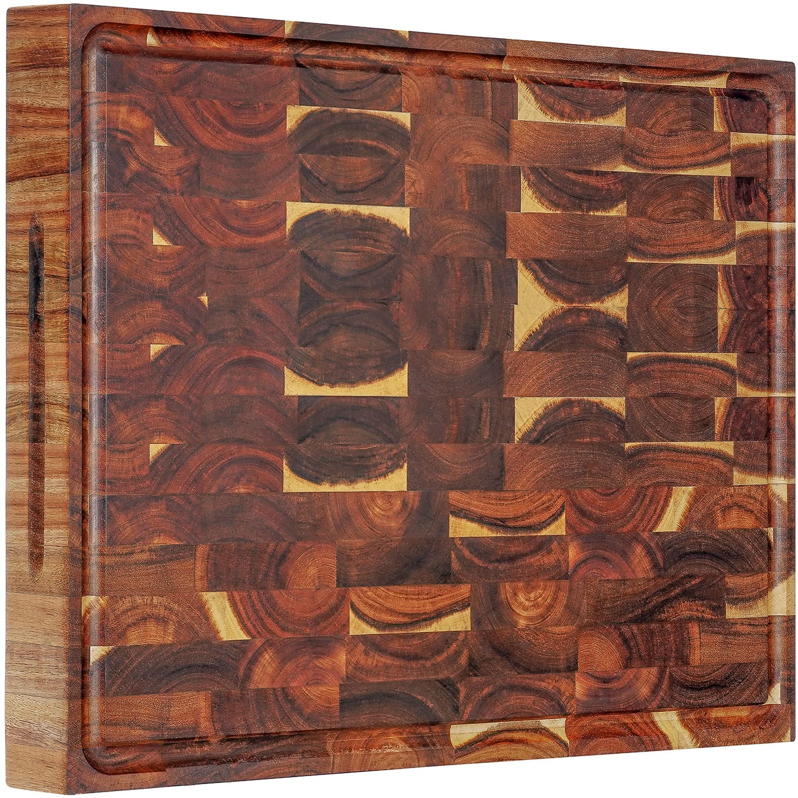 AZRHOM Thick End Grain Acacia Wood Cutting Board 20x15x2 In, Wooden Butcher Block, Chopping Board For Kitchen with Juice Groove 