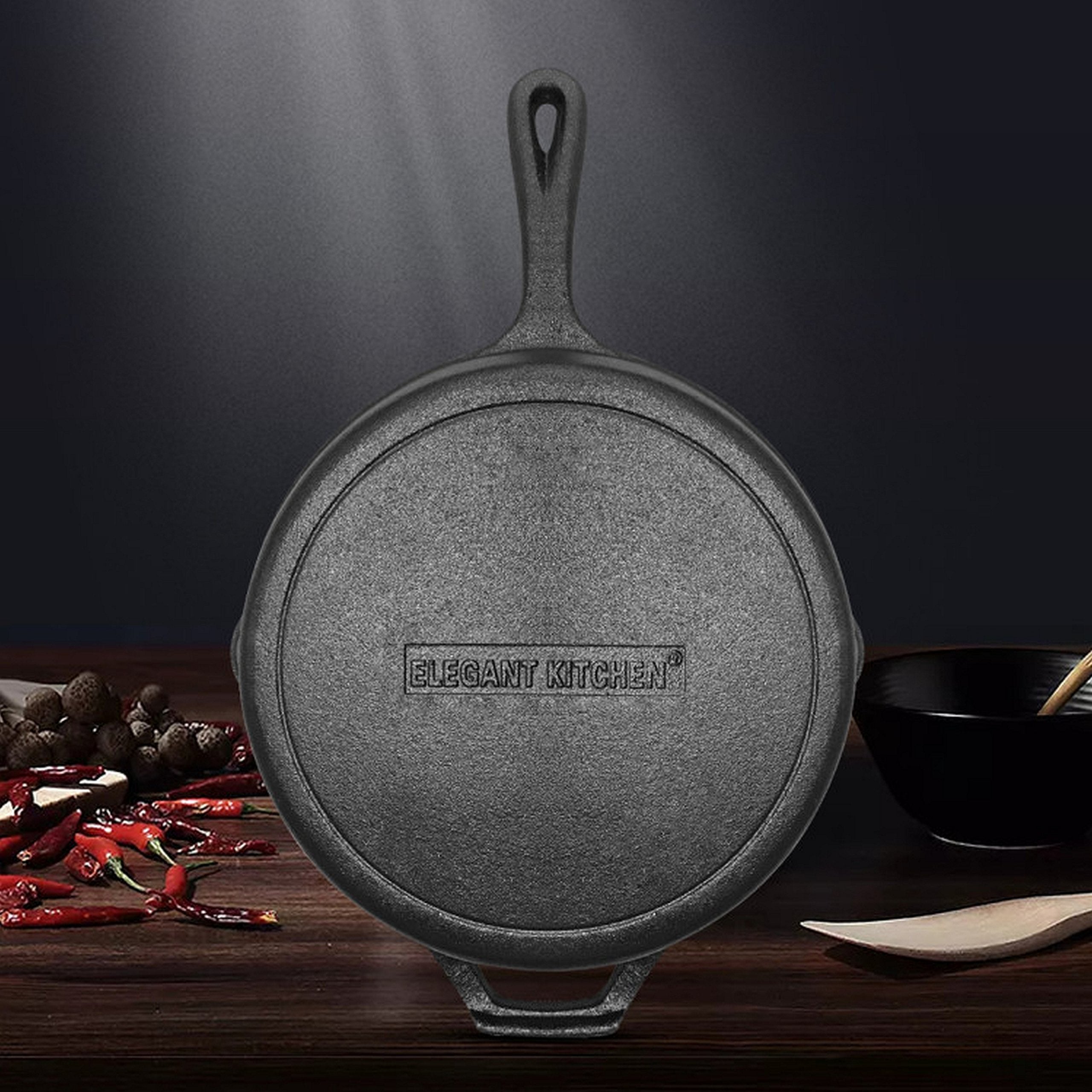 Elegant Kitchen Pre-Seasoned Cast Iron Skillet | Indoor And Outdoor Use | Grill, Stove-Top, Induction Safe (12.5 Inch)
