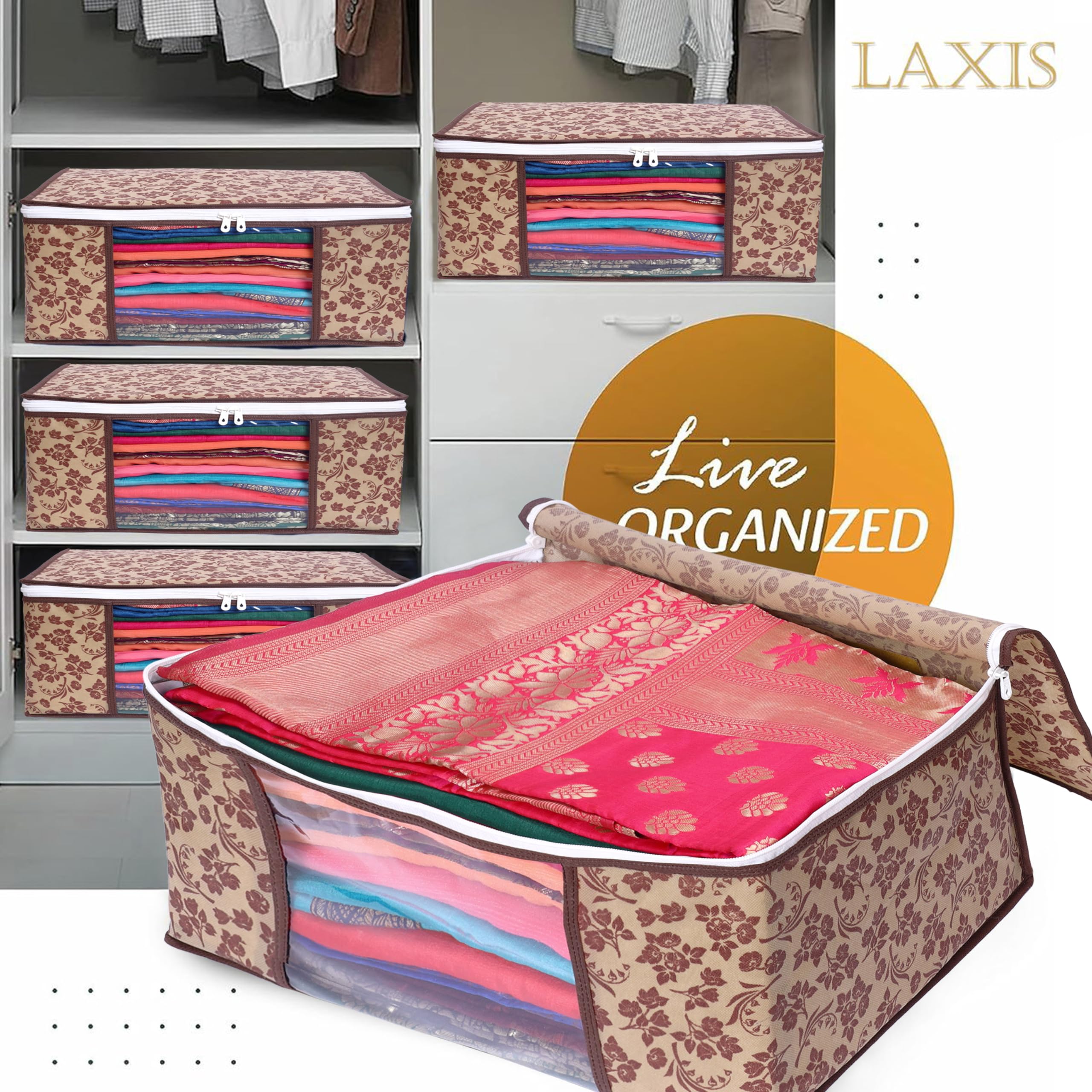 Homfil Brand - Laxis Saree Covers With Zip Non-Woven Printed Saree Cover/Saree Organizer For Wardrobe/Cloth Storage/Organizer Wi