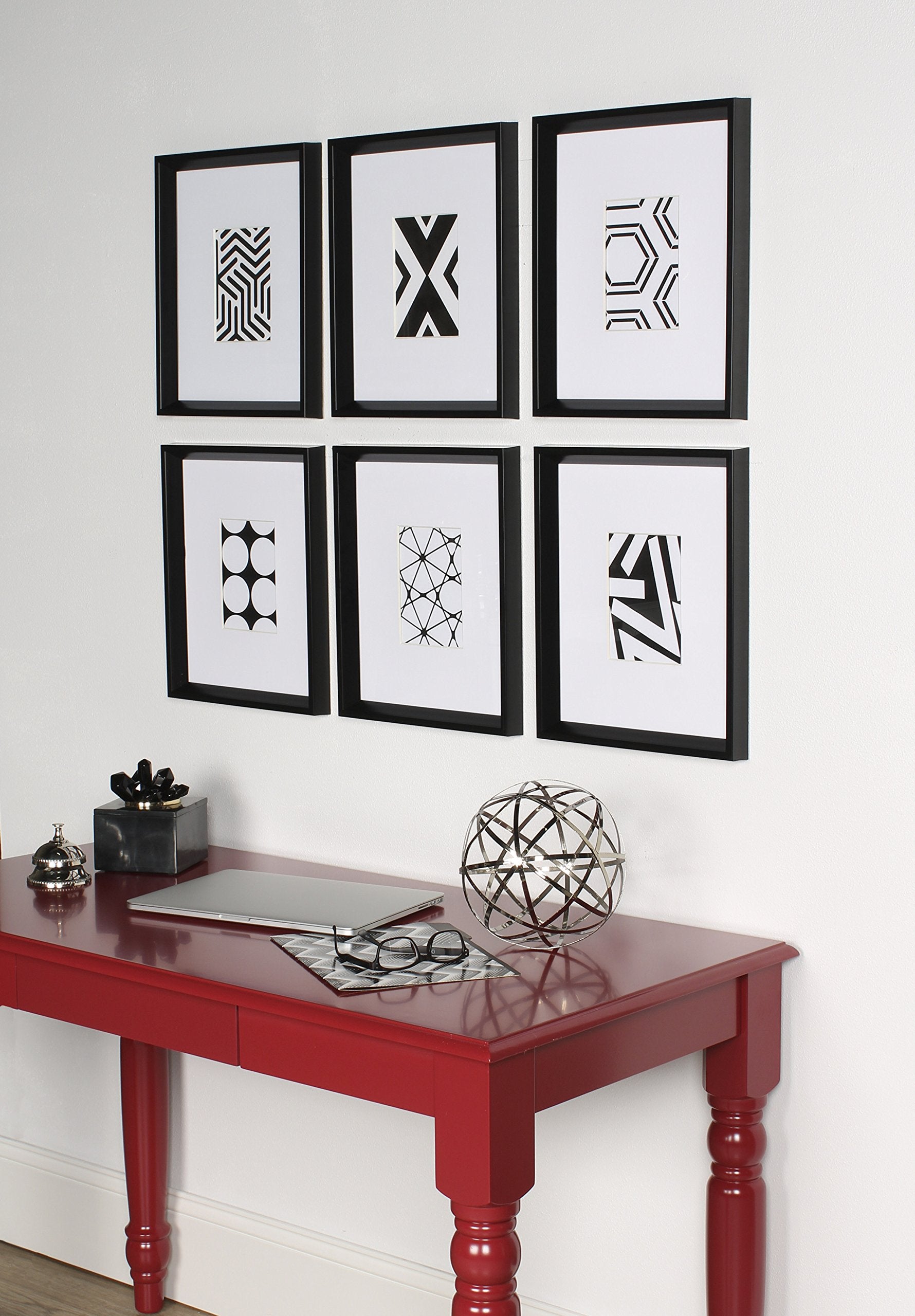 Kate And Laurel Calter 6 Framed Modern Black And White Geometric Abstract Art Prints, Black