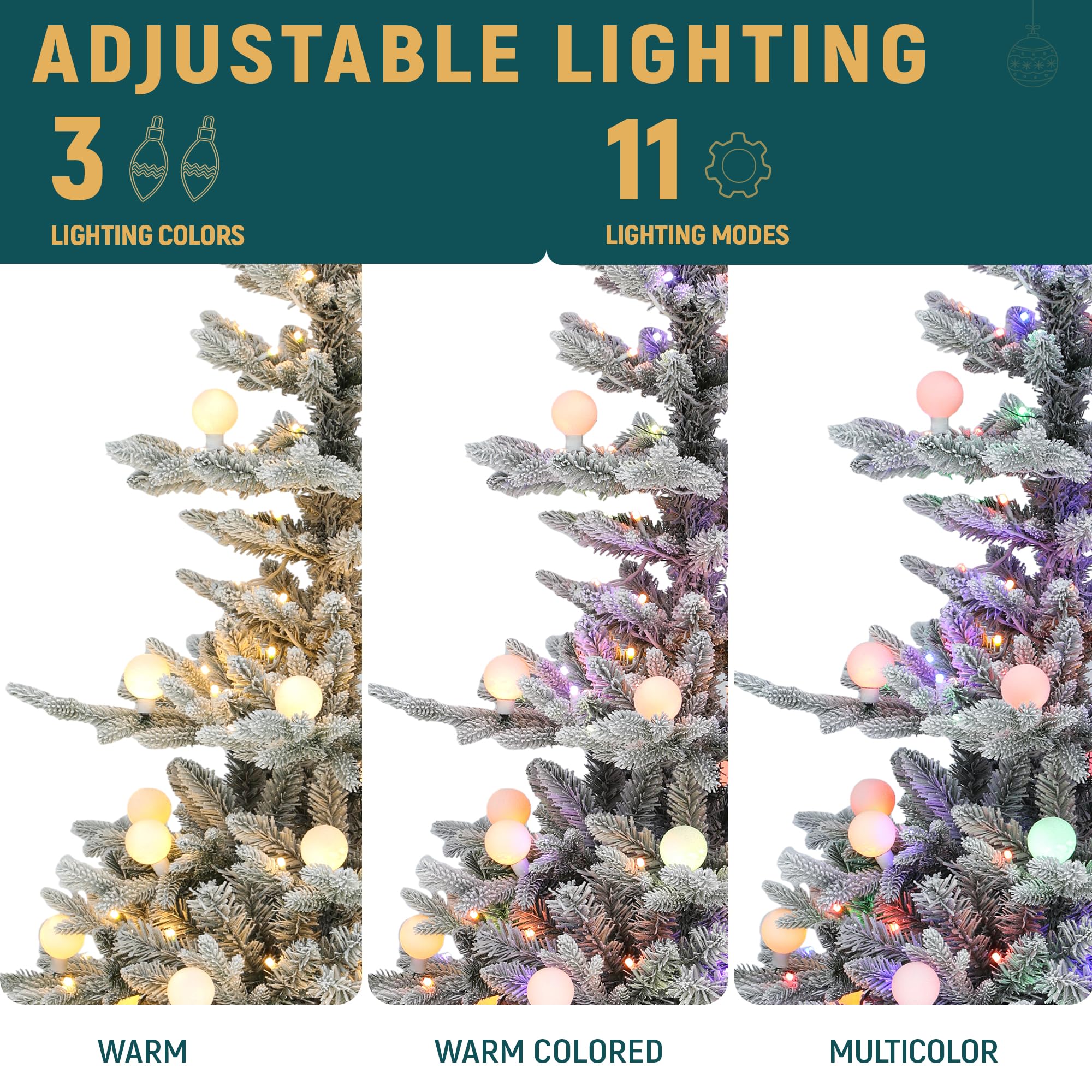 YITAHOME 7.5FT Pre-lit Flocked Layered Christmas Tree with Remote, Hinged Flocked Christmas Tree w/ 1734 PE & PVC Mixed Tips, 35