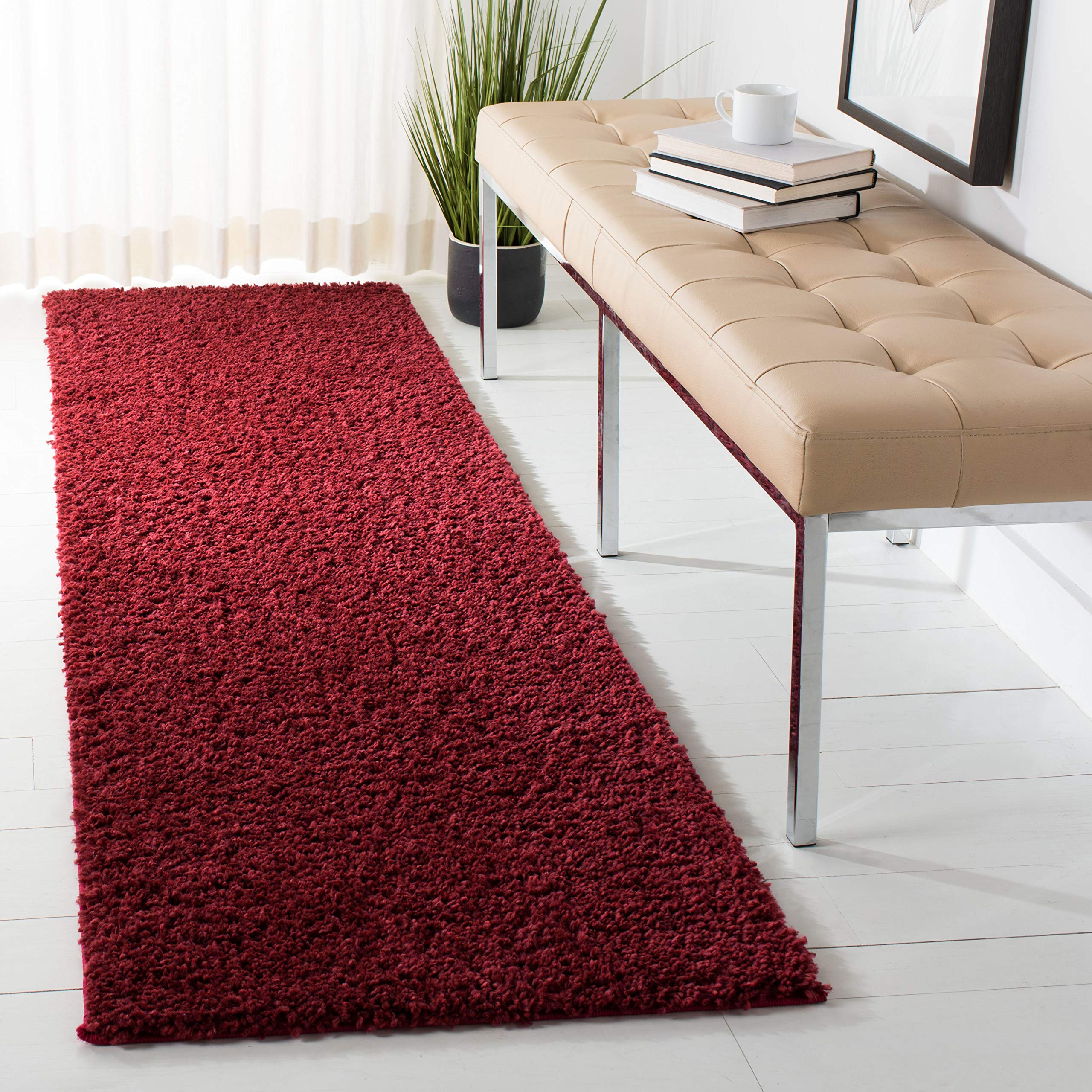SAFAVIEH August Shag Collection Runner Rug - 23 x 14, Burgundy, Solid Design, Non-Shedding & Easy Care, 1.2-inch Thick Ideal f