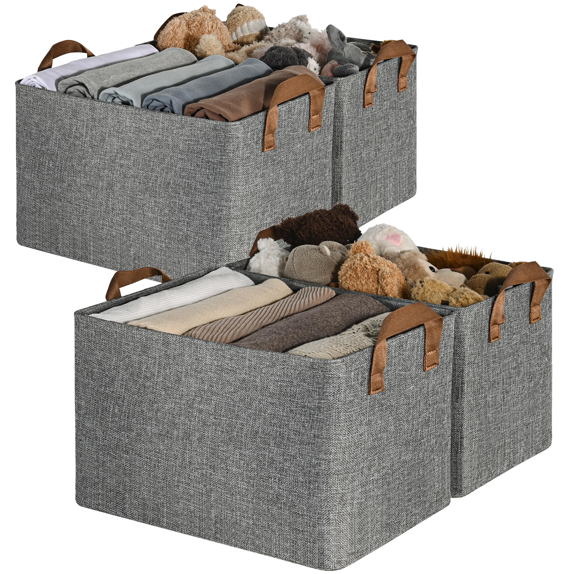 Granny Says Storage Baskets For Closet, Extra Large Storage Bins With Metal Frame, Canvas Storage Baskets, Gray Clothing Storage