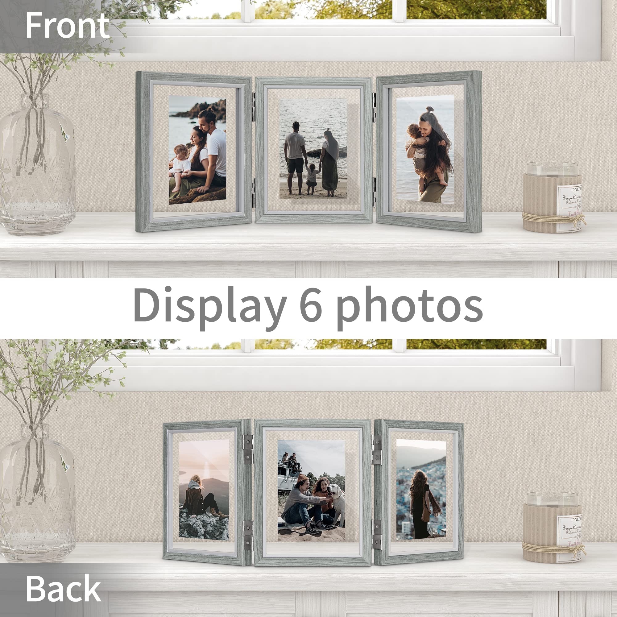 Afuly 7x5 Photo Frames Collage for Wall Multiple Picture Frames fit 6x4, 5x3, 3x3.5 Photo Grey Floating Frame with Double Sided