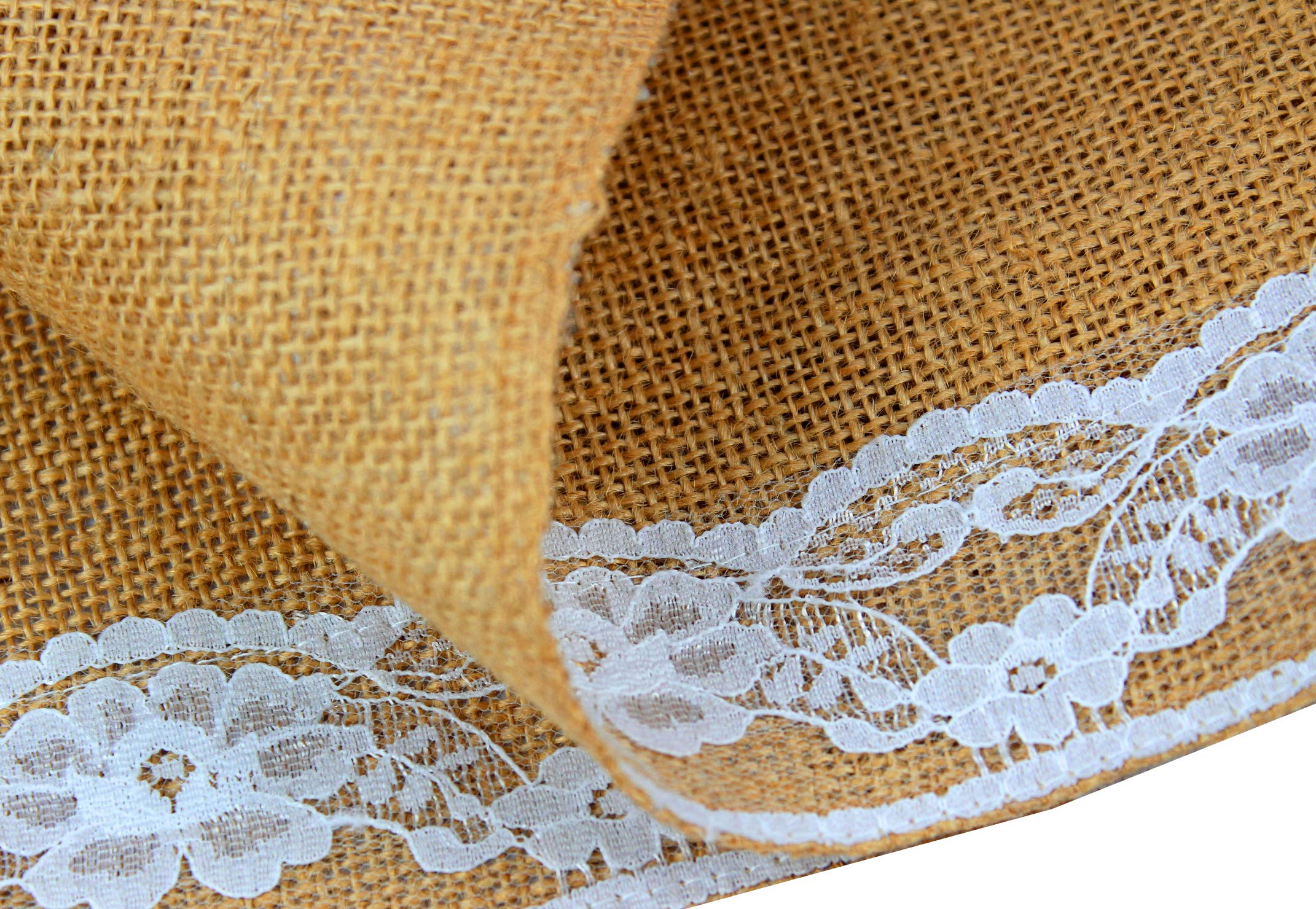 Cotton Craft Jute Table Runner - 2 Pack Natural Burlap White Lace Trim Xl Tablerunners - Harvest Autumn Fall Thanksgiving Holida