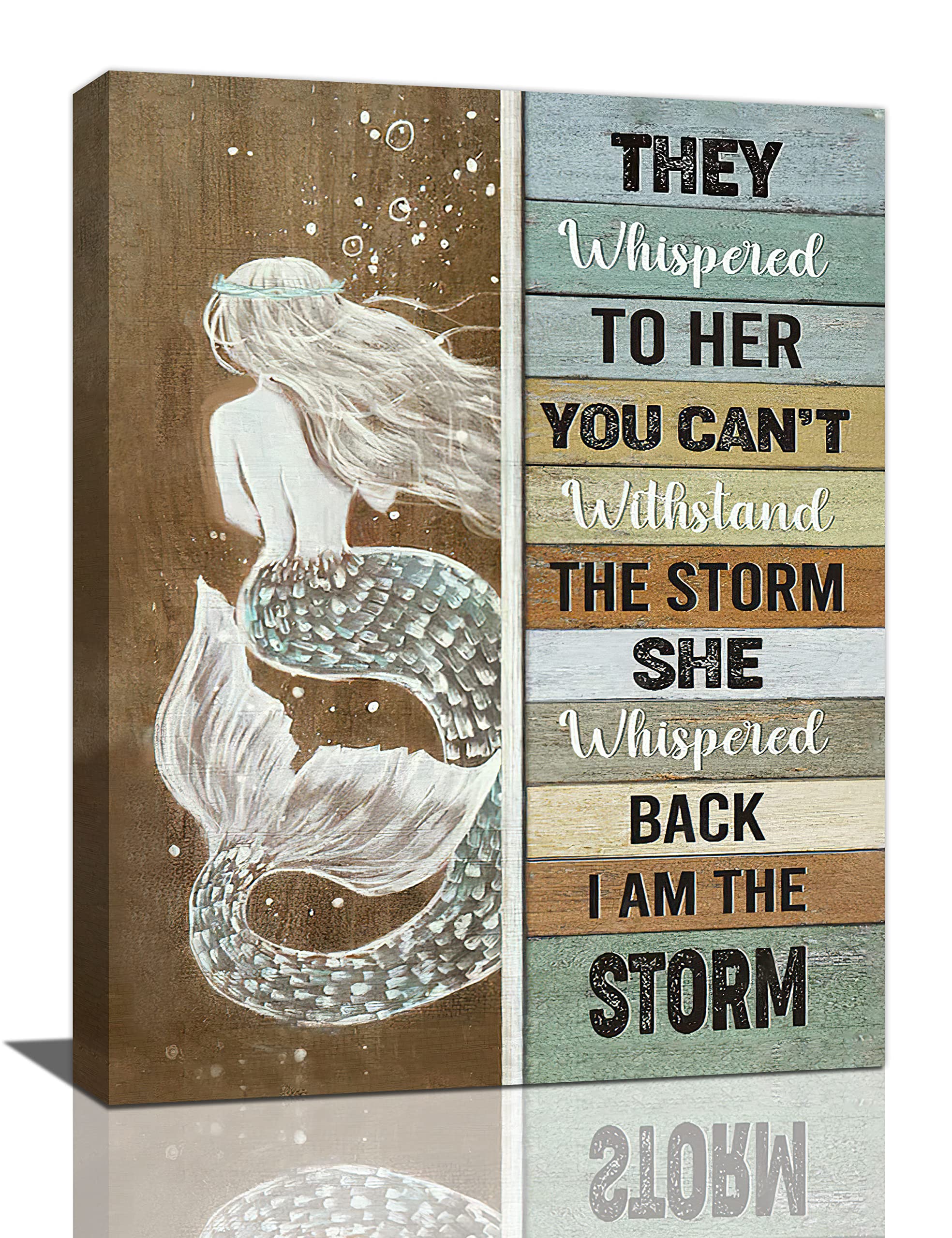 Mermaid Bathroom Decor Wall Art Vintage Girl Inspirational Quotes I Am The Storm Pictures Wall Decor Canvas Painting Prints Artw