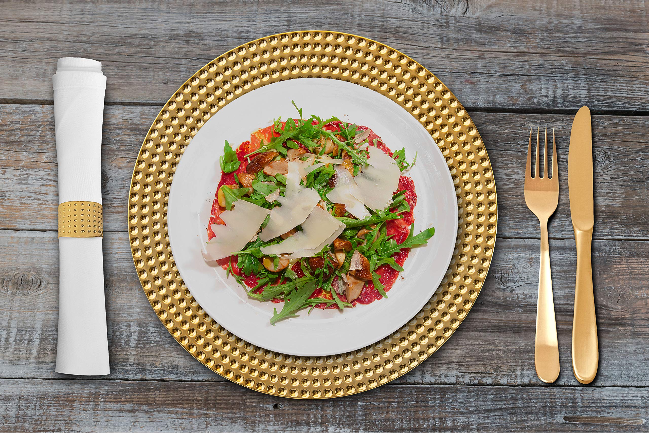 Home Collectives 13 Inch Round Elegant Serve Ware Charger Plates With Matching Napkin Rings, Wedding, Dinner Party, Event - Choo