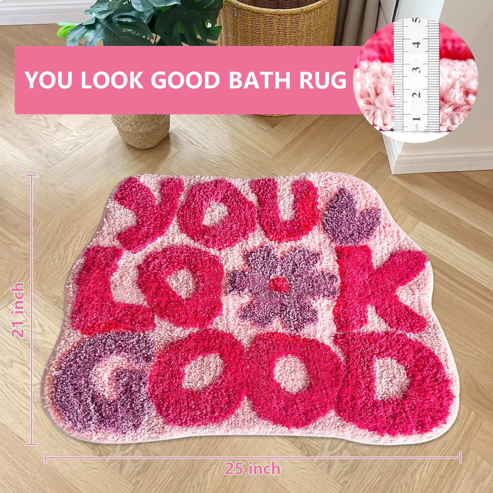 Twwde Aug You Look Good Bath Rug, Fun Bathroom Rug,Hot Pink Bathroom Mat Cool Rugs For Bedroom Non Slip Microfiber Plush Cool Ru