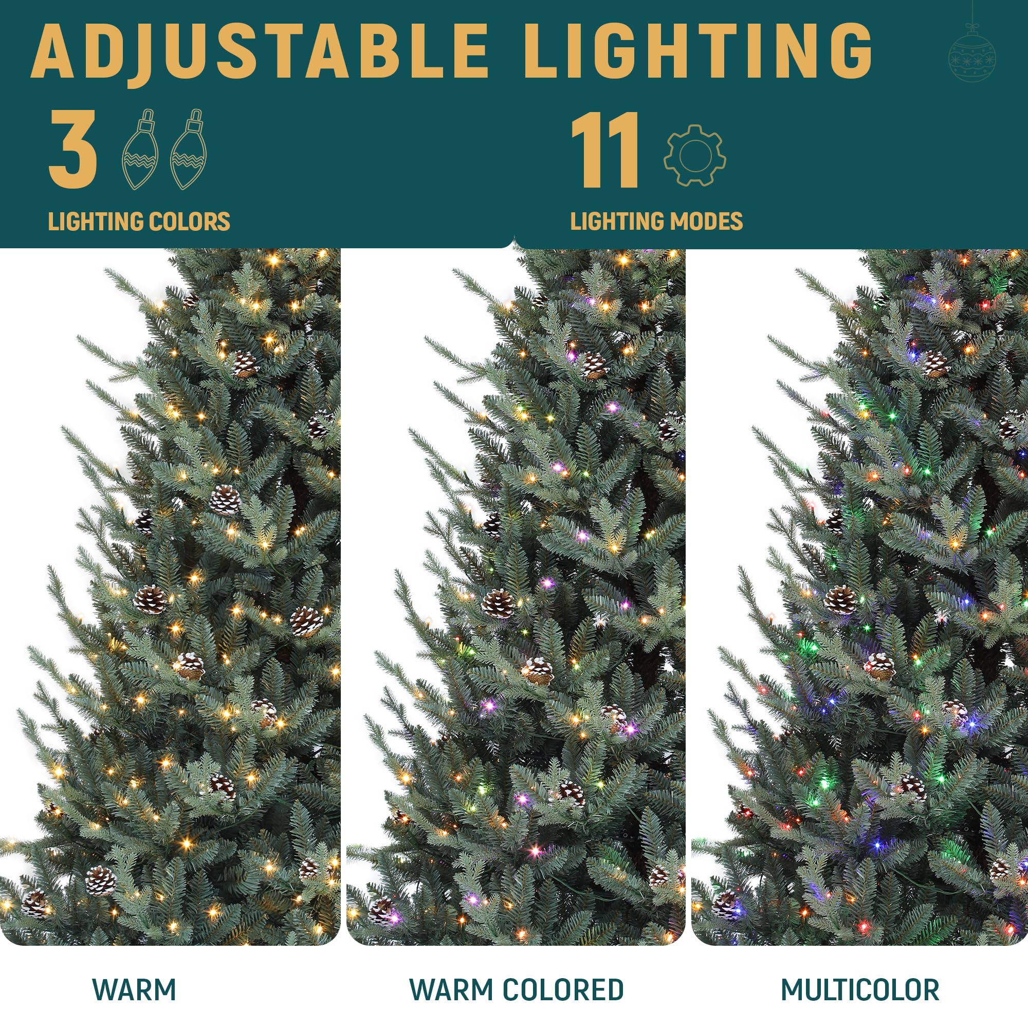 YITAHOME 7.5FT Prelit Blue Christmas Tree with Remote, Pre-Decorated Artificial Hinged Hillside Spruce Holiday Xmas Tree with 51