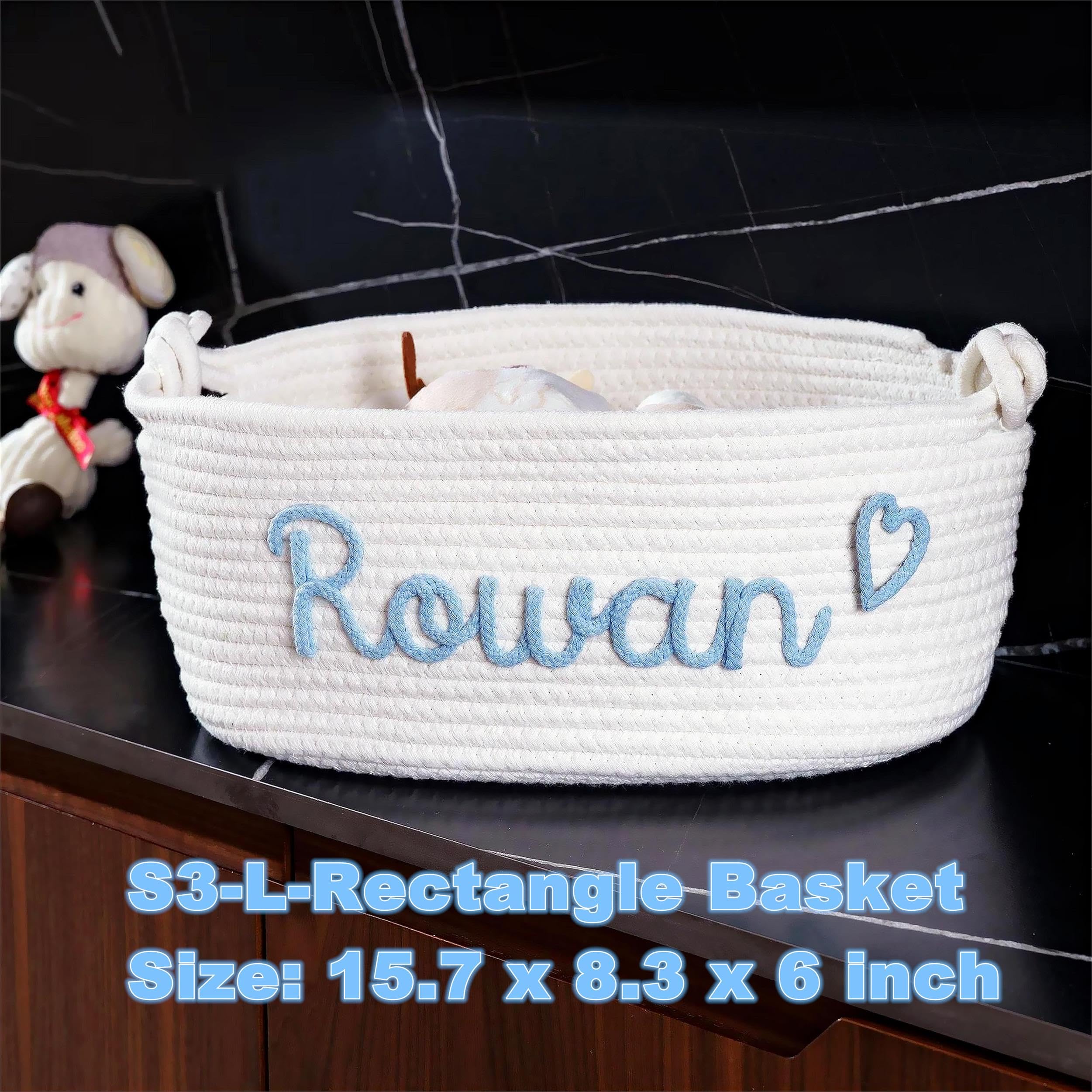 JUPPE Personalized Baby Show Gift Basket with Name, Kids Toys Storage Bag Children Organizer Box Baby Boy Girl Cotton Rope Baske