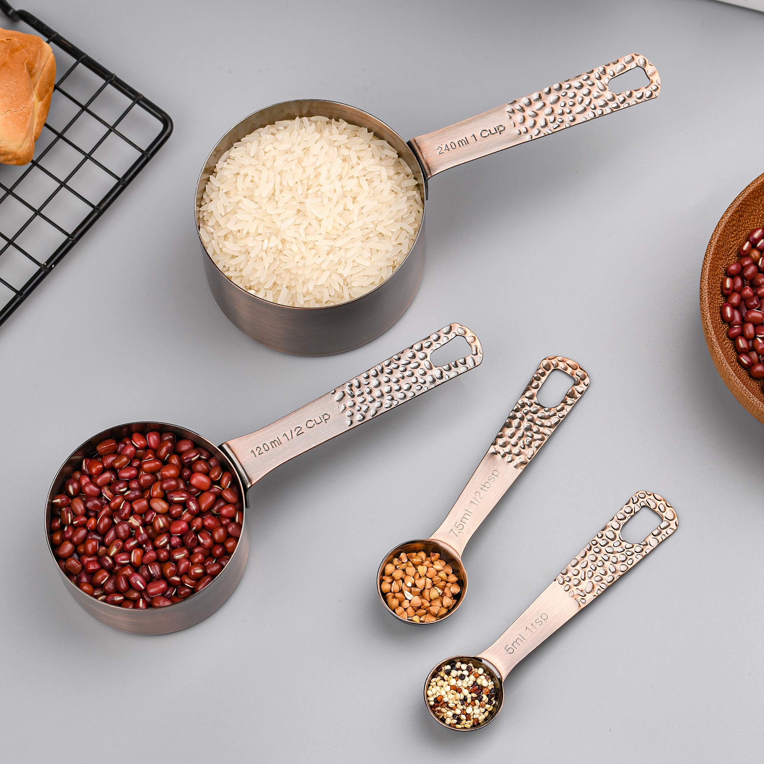 Spuvgvc Measuring Cups And Spoons Set, Copper Measuring Cups And Spoons Set, Metal Measuring Cups Spoons, 4 Kitchen Measuring Cu