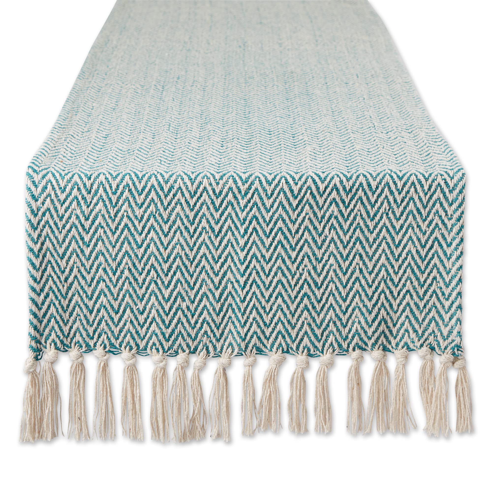 TEAL CHEVRON HANDLOOM TABLE RUNNER 15x72