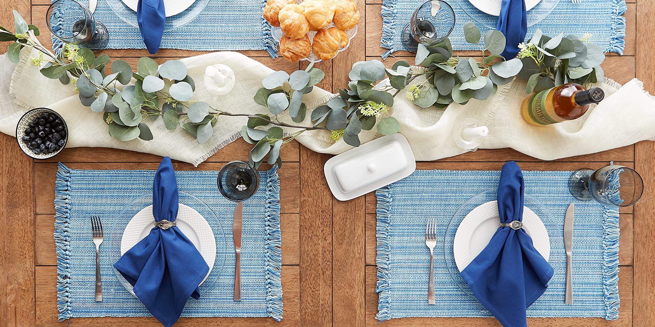 DII Placemat Set, 6 Piece Cotton Tabletop Collection, Light Blue, 13x19" - Model CAMZ74145
