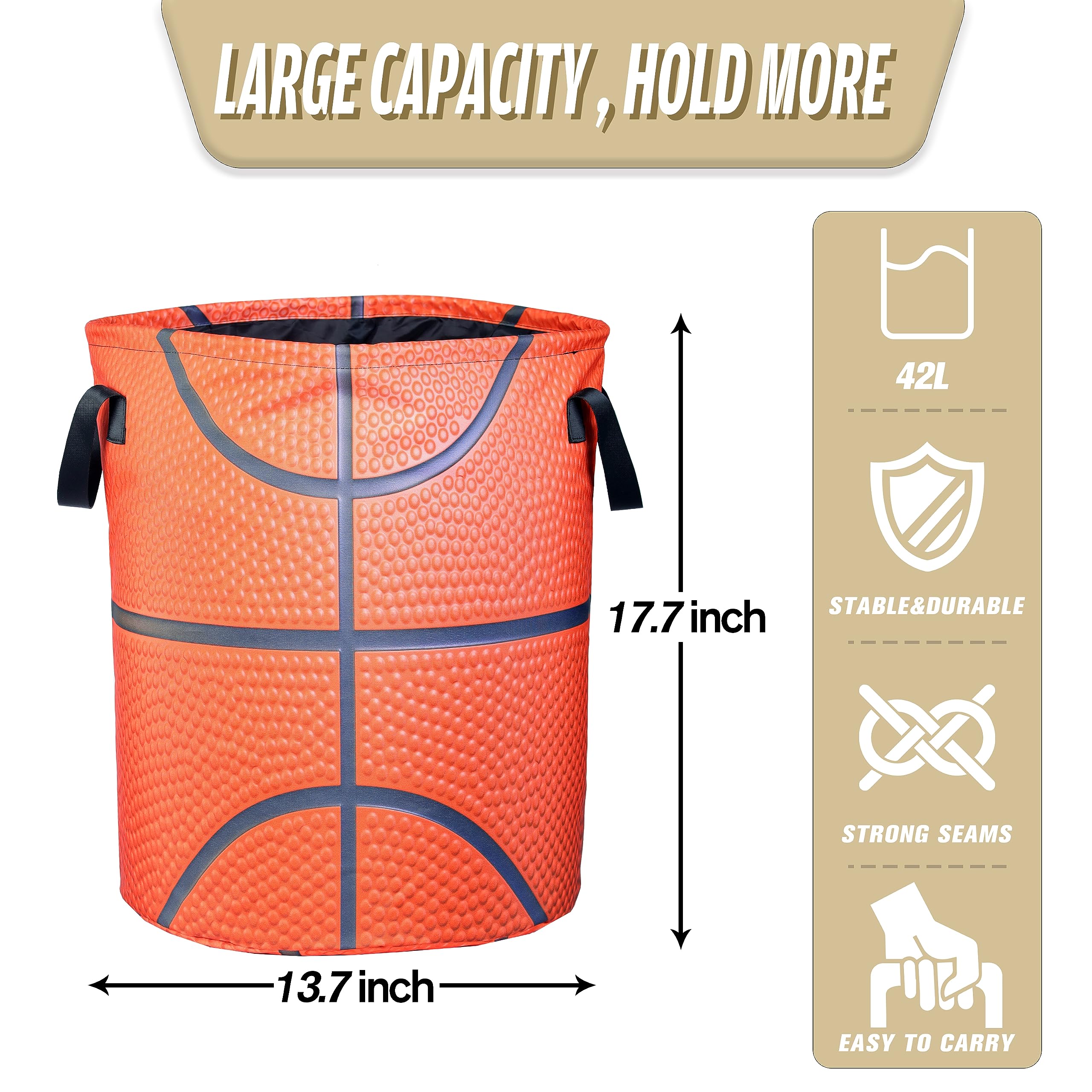 Basketball Texture Laundry Basket Ball Foldable Waterproof Oxford Cloth Funny Tote Bag Laundry Hamper Clothes Storage Bucket Toy