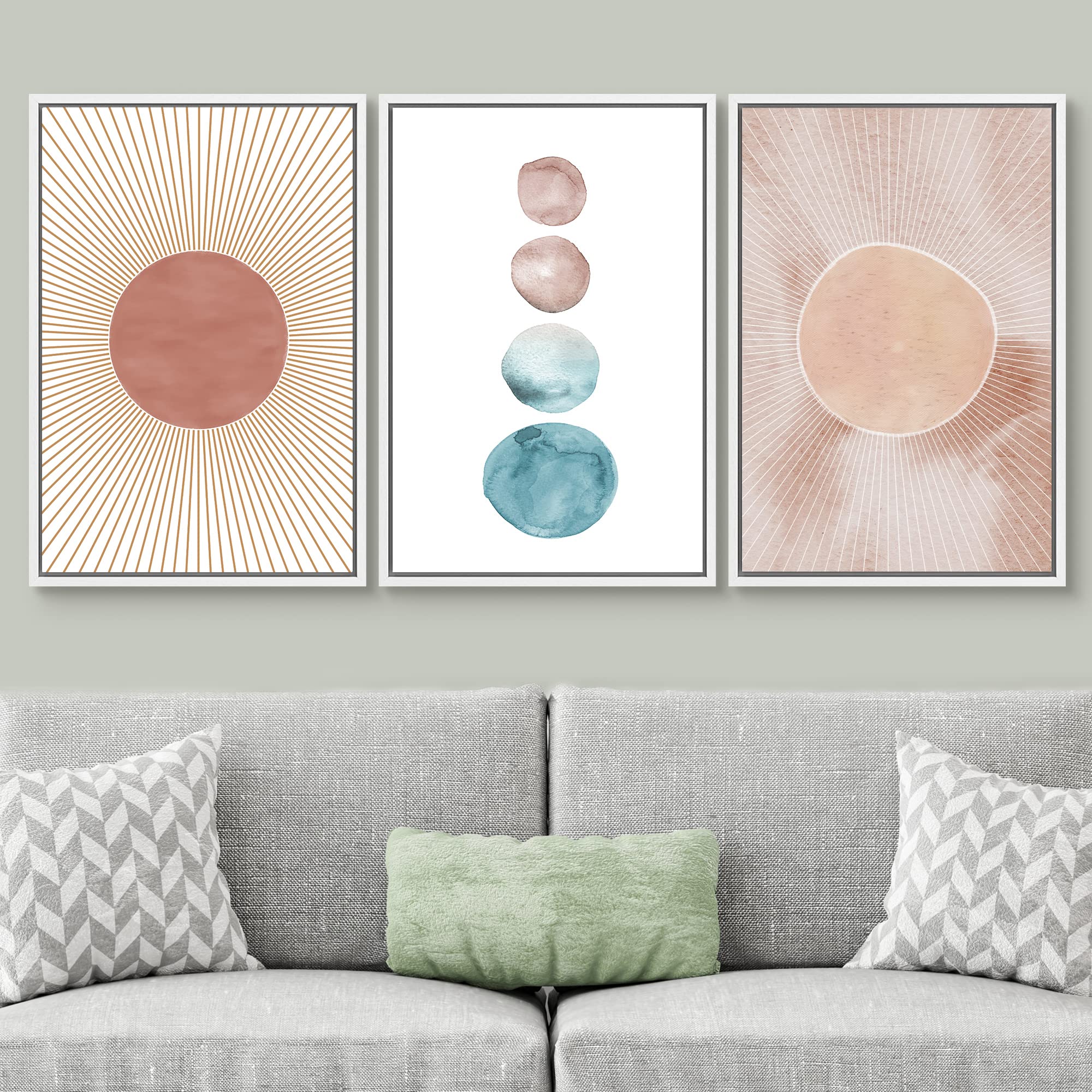 Signwin Framed Wall Art Print Set Pastel Watercolor Dot & Ring Variety Shapes Abstract Illustrations Modern Art Minimalist Color
