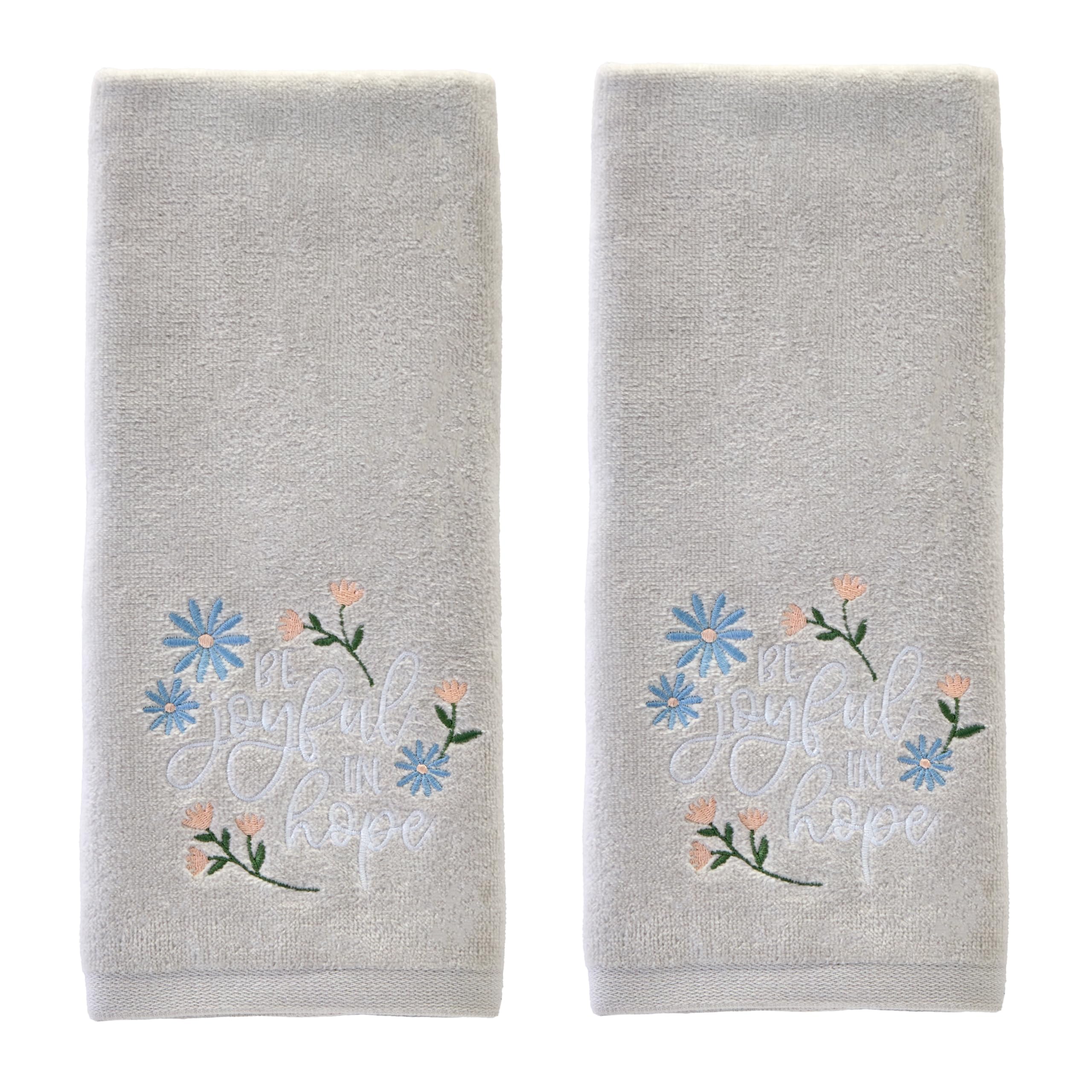 SKL Home Be Joyful in Hope Hand Towel 2pc Set for Bath/Kitchen/Bar & Gift, Gray