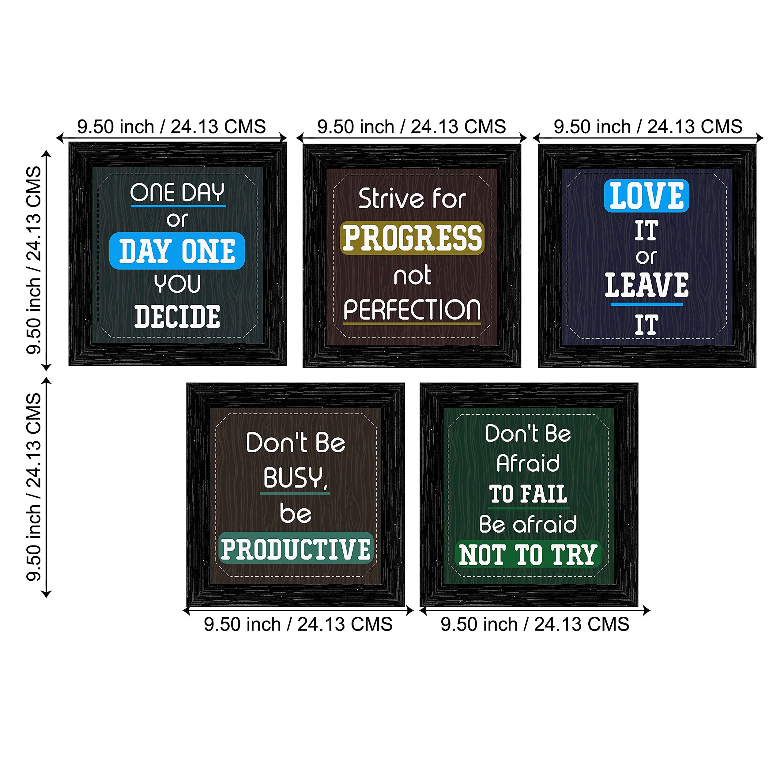 Indianara Set of 5 Motivational Quotes Framed Wall Hanging Laminated Paintings Matt Art Prints 9.5 inch x 9.5 inch each without