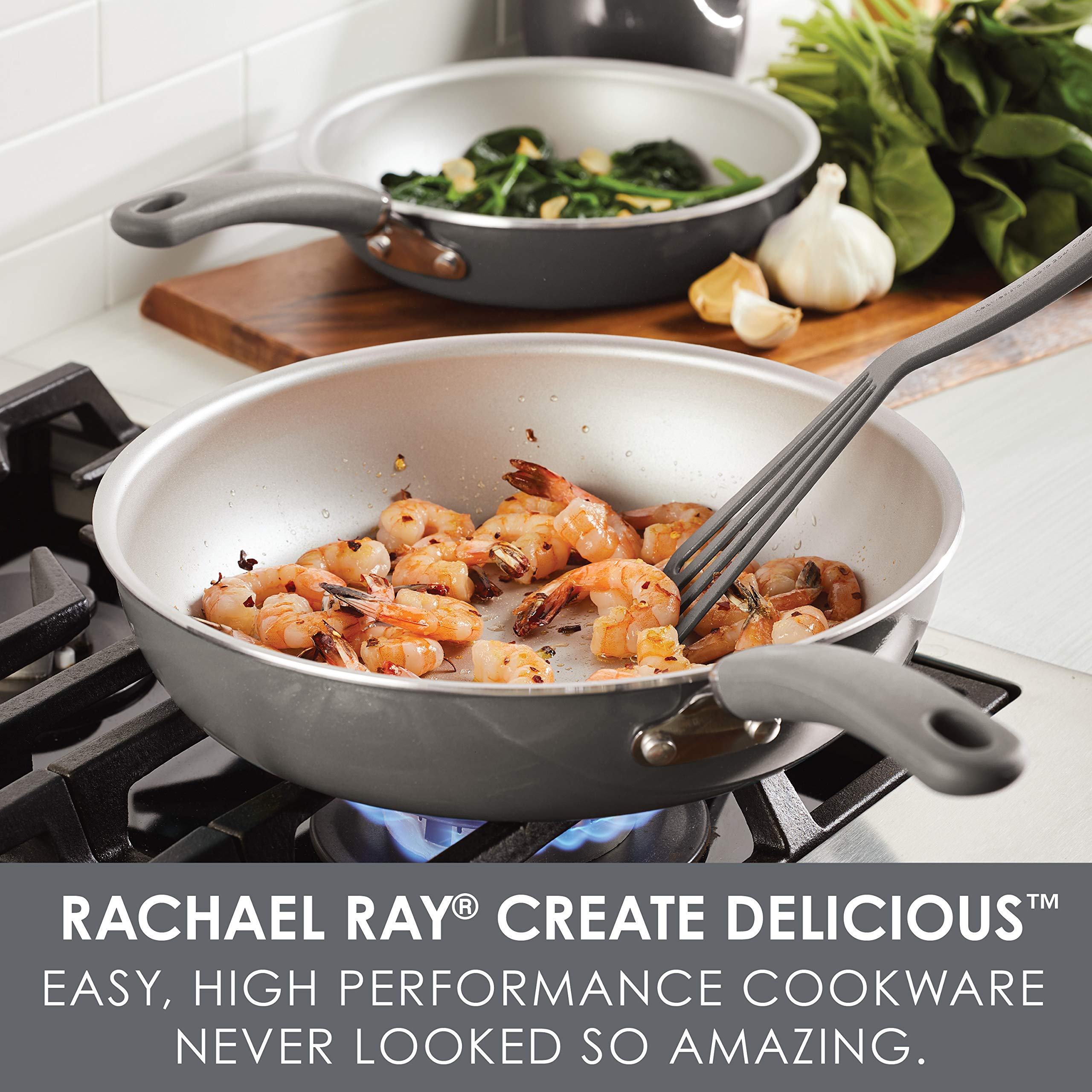 Rachael Ray 2-Piece Set Aluminum Skillet  9.5'' & 11.75''  Gray Shimmer