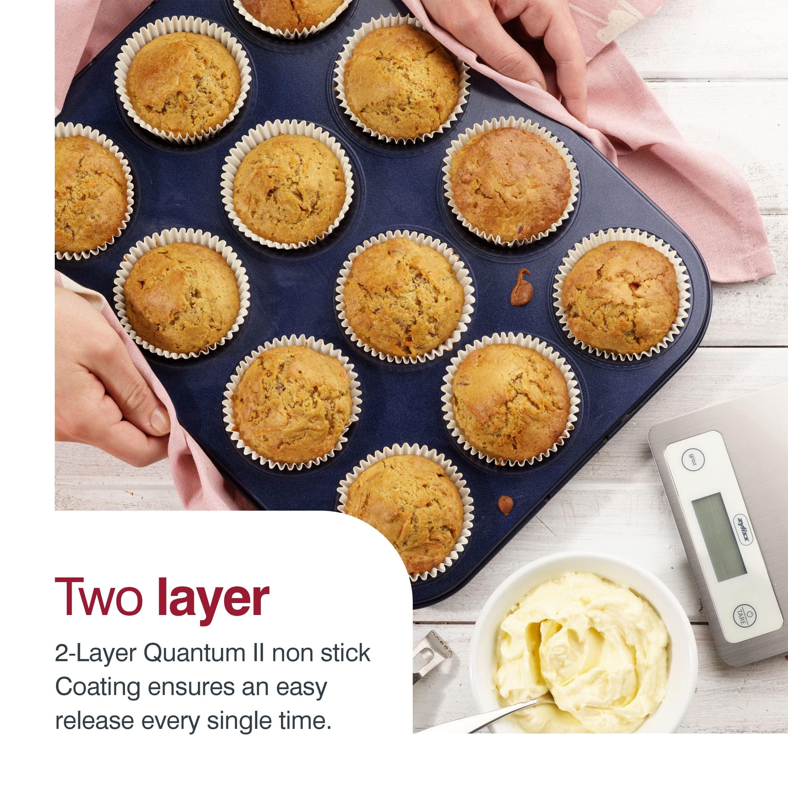 Zyliss E980200 Non-Stick 12 Hole Muffin Tin | Carbon Steel | Dark Blue | Baking Tins/Yorkshire Puddings/Mini Cake/Small Cakes |