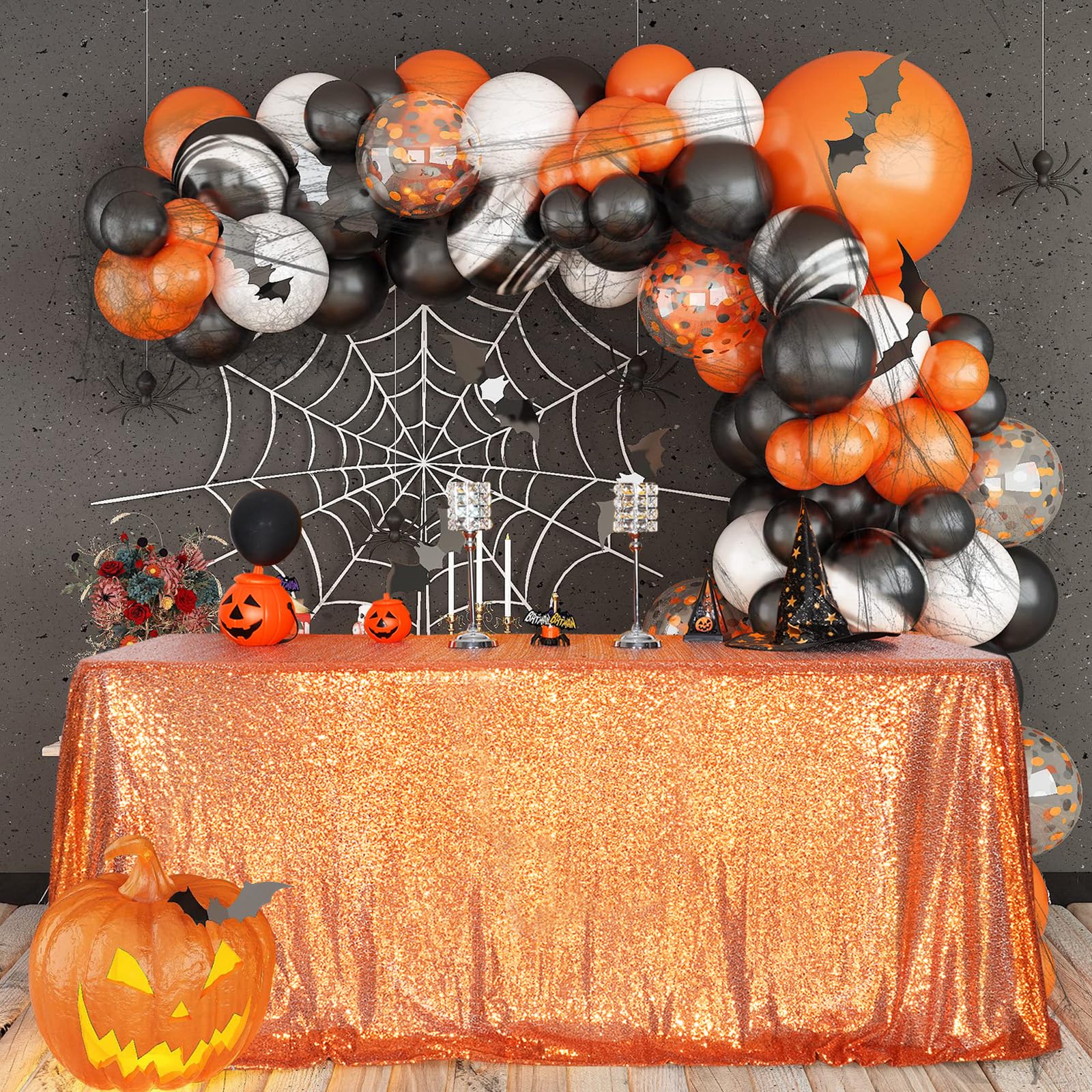 Partydelight Sequin Tablecloth 90X90 Inch Orange Tablecloth Glitter Tablecloth For Party Baby Shower Christmas Decorations