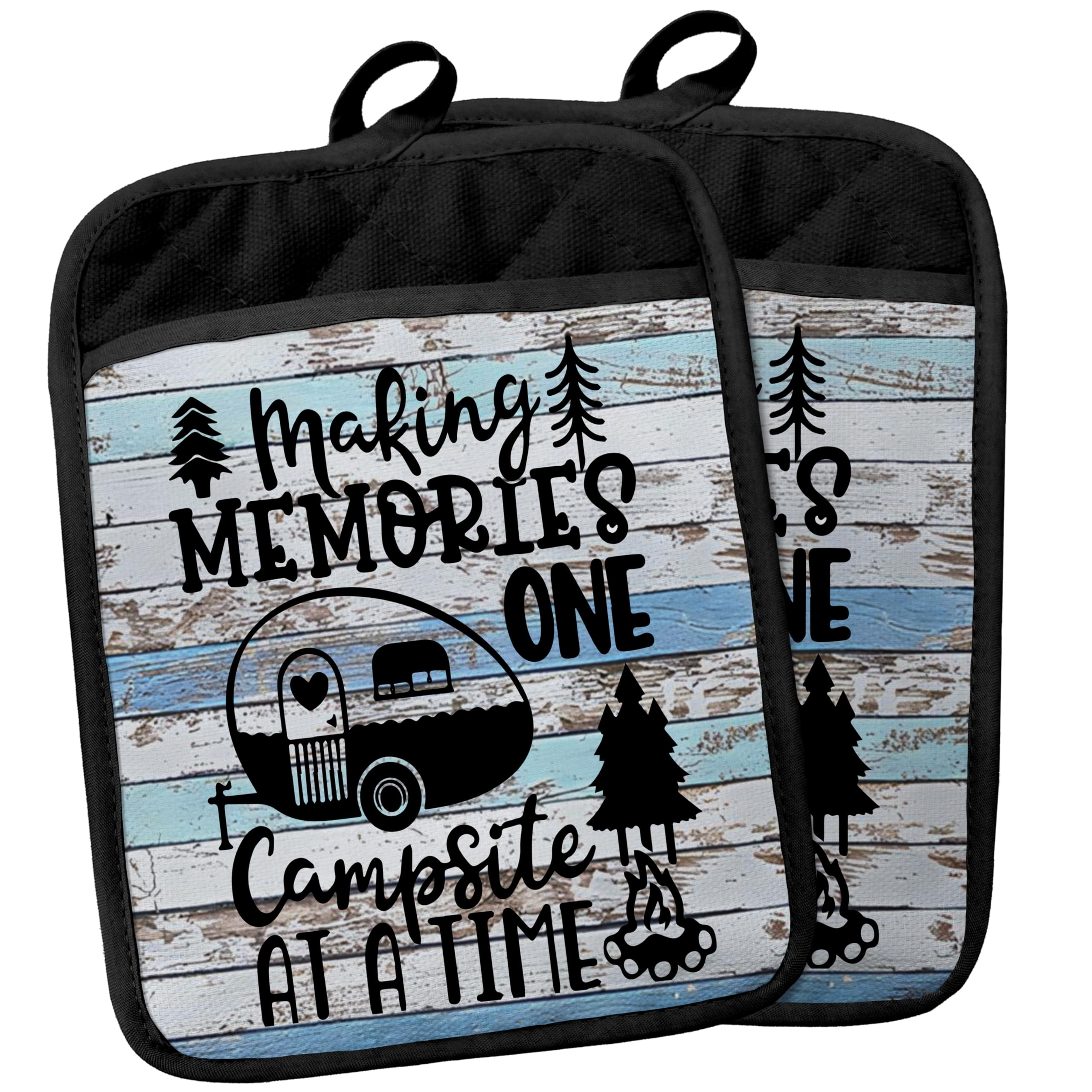 Camping Camper RV Gifts Pot Holders with Pockets, Making Memories One Campsite at a Time Pot Holders Heat Resistant Oven Mitts H