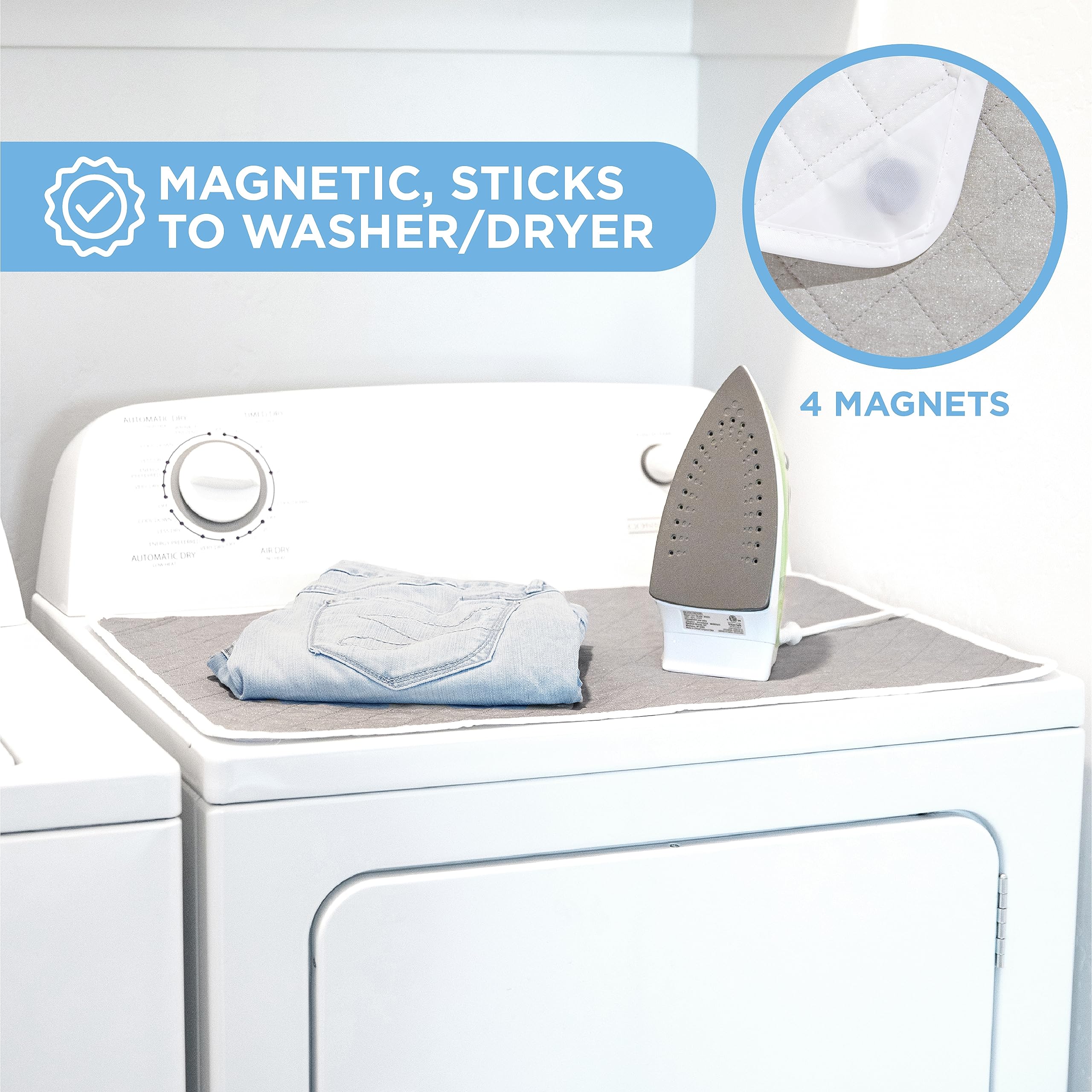 Holdn Storage Ironing Mat, Magnetic Laundry Mat, 28.25    X 19   , Gray, Quilted, Washer And Dryer Countertop, Ironing Pad