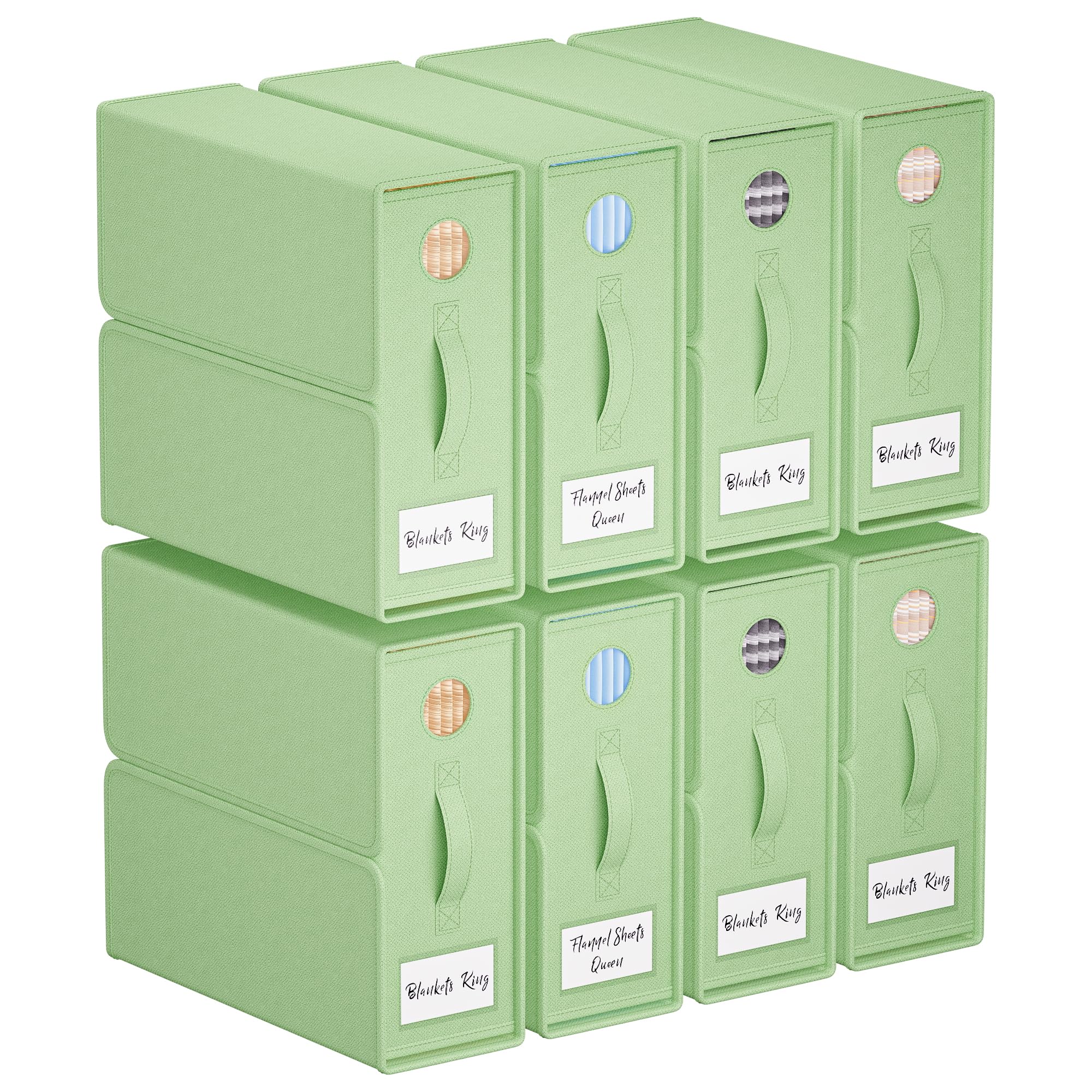 TRZZ Sheet Organizers and Storage, 8-Pack, Queen/King Size (Green), Foldable Sheet Set Organizer, Fabric Storage Bins for Bed Sh