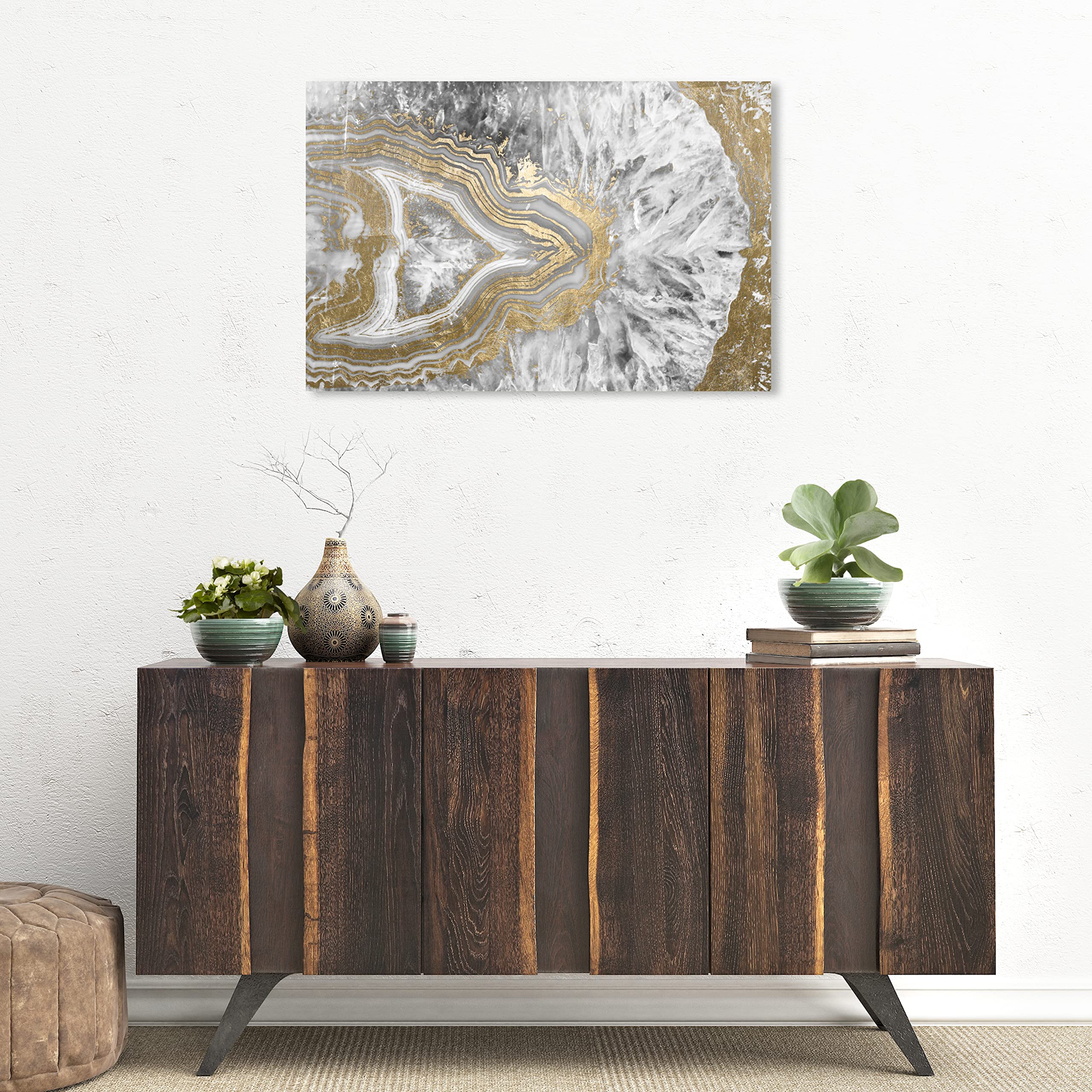 The Oliver Gal Artist Co. Abstract Wall Art Canvas Prints 'Agate Geode Crystal' Home D  Cor, 30 In X 20 In, Gold, White