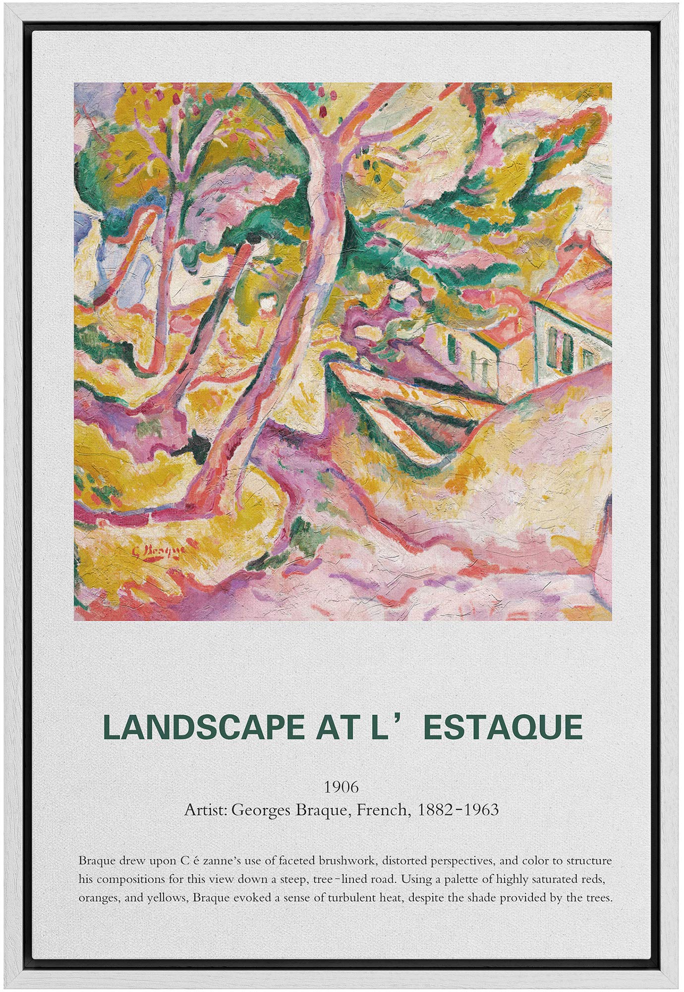 Idea4Wall Framed Canvas Print Wall Art Landscape At L'Estaque Master Artist Georges Braque Nature Wilderness Oil Painting Impres