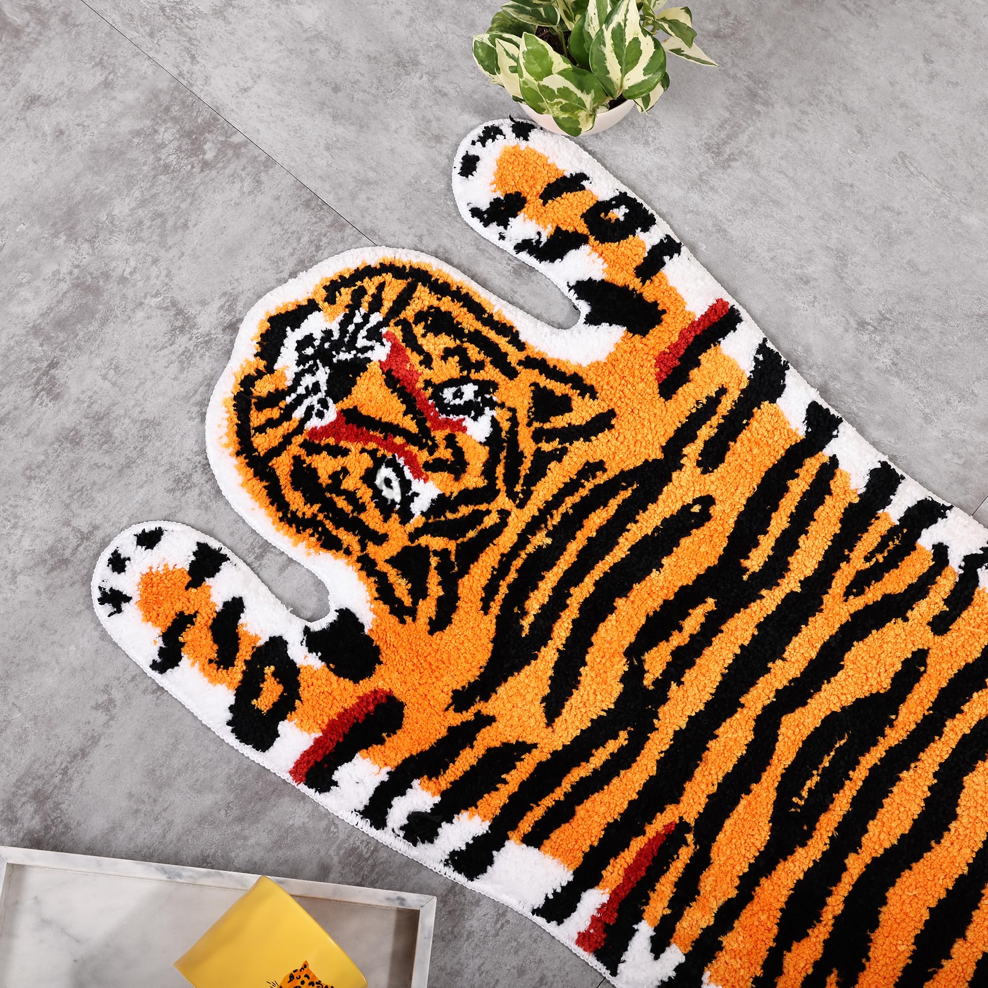 Panstar Tiger Bath Mat For Bathroom, Cute Orange Yellow Tiger Cartoon Non Slip Animal Shaped Absorbent Bathtub Bathroom Plush Sh