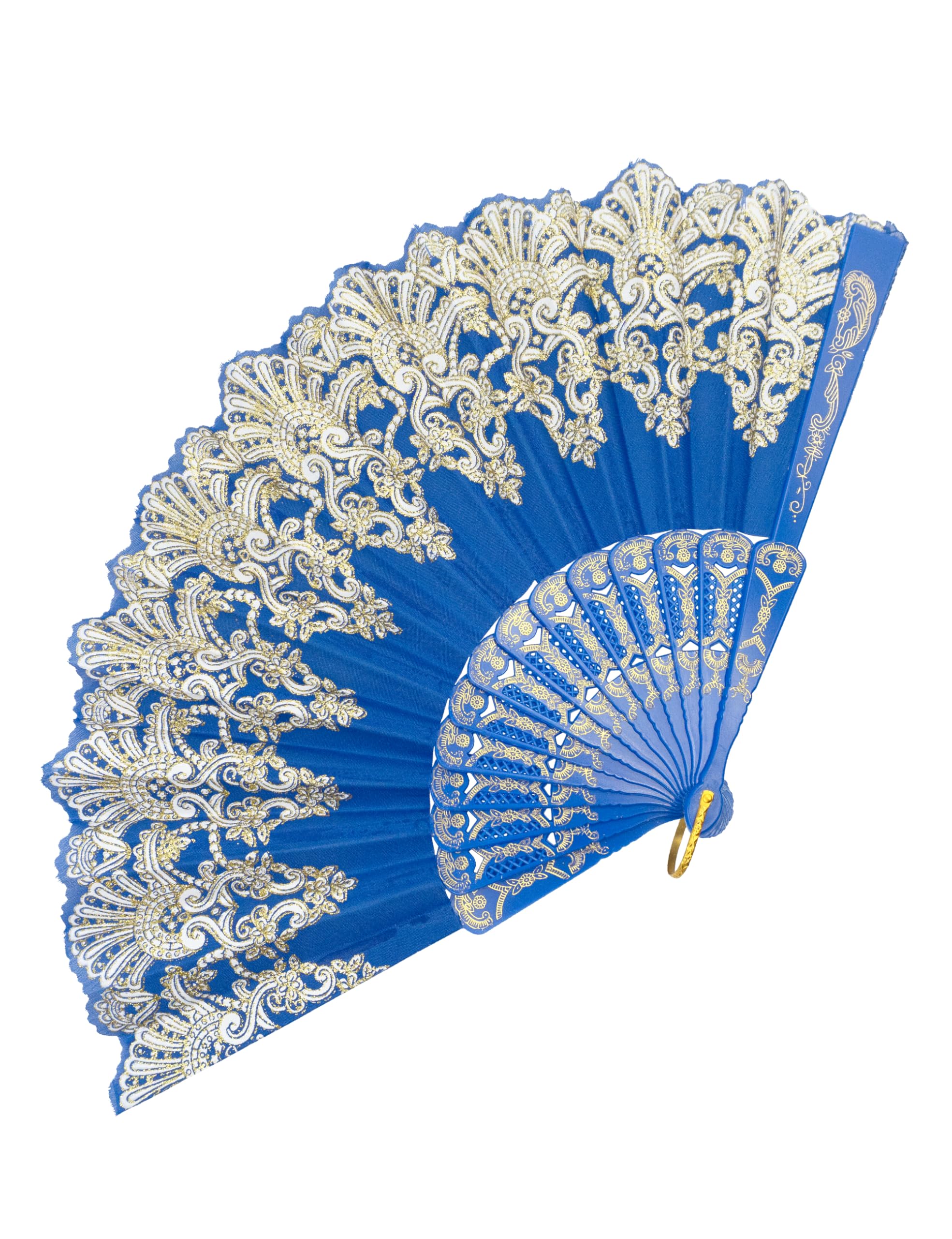 EOSAU Handheld Chinese Folding Fan Hand Fans for Women Foldable Bulk for Party Wedding Church Dancing (Blue)
