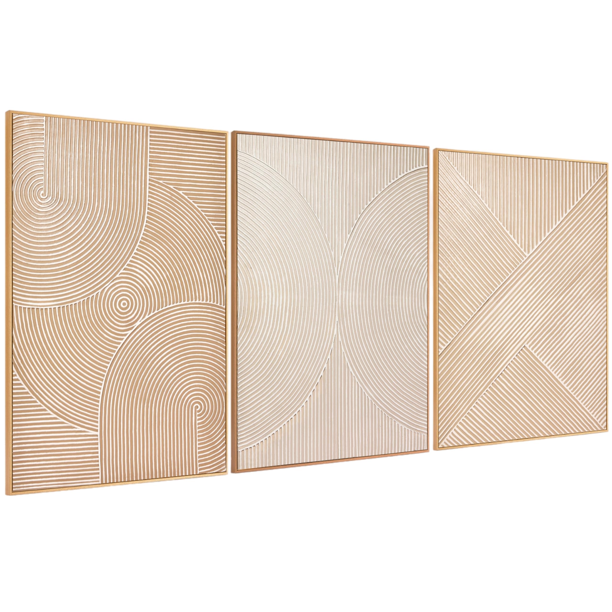 Zessonic Neutral Abstract Wall Art Minimalist White Brown Pastel Paint Strokes Shapes Textured Framed Wall Decor Large Canvas Pa