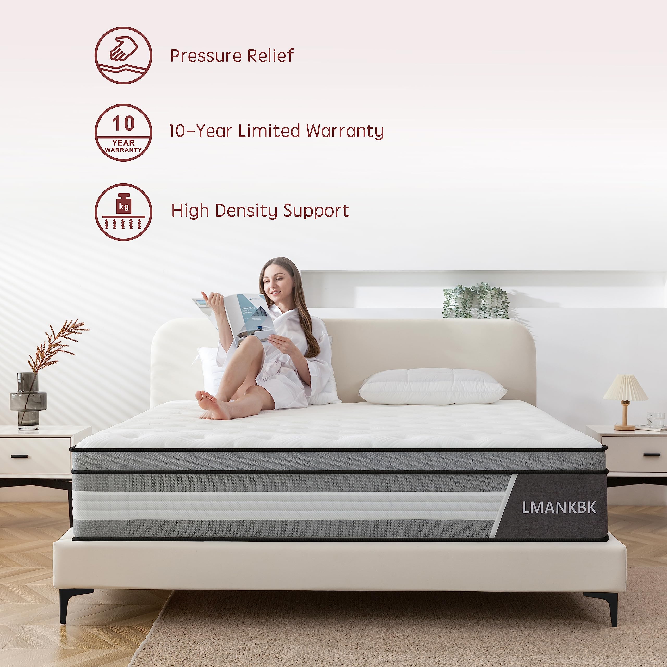 Lmankbk King Mattress, 12 Inch Innerspring Hybrid Mattress In A Box With Gel Memory Foam, Individually Wrapped Encased Coil Pock