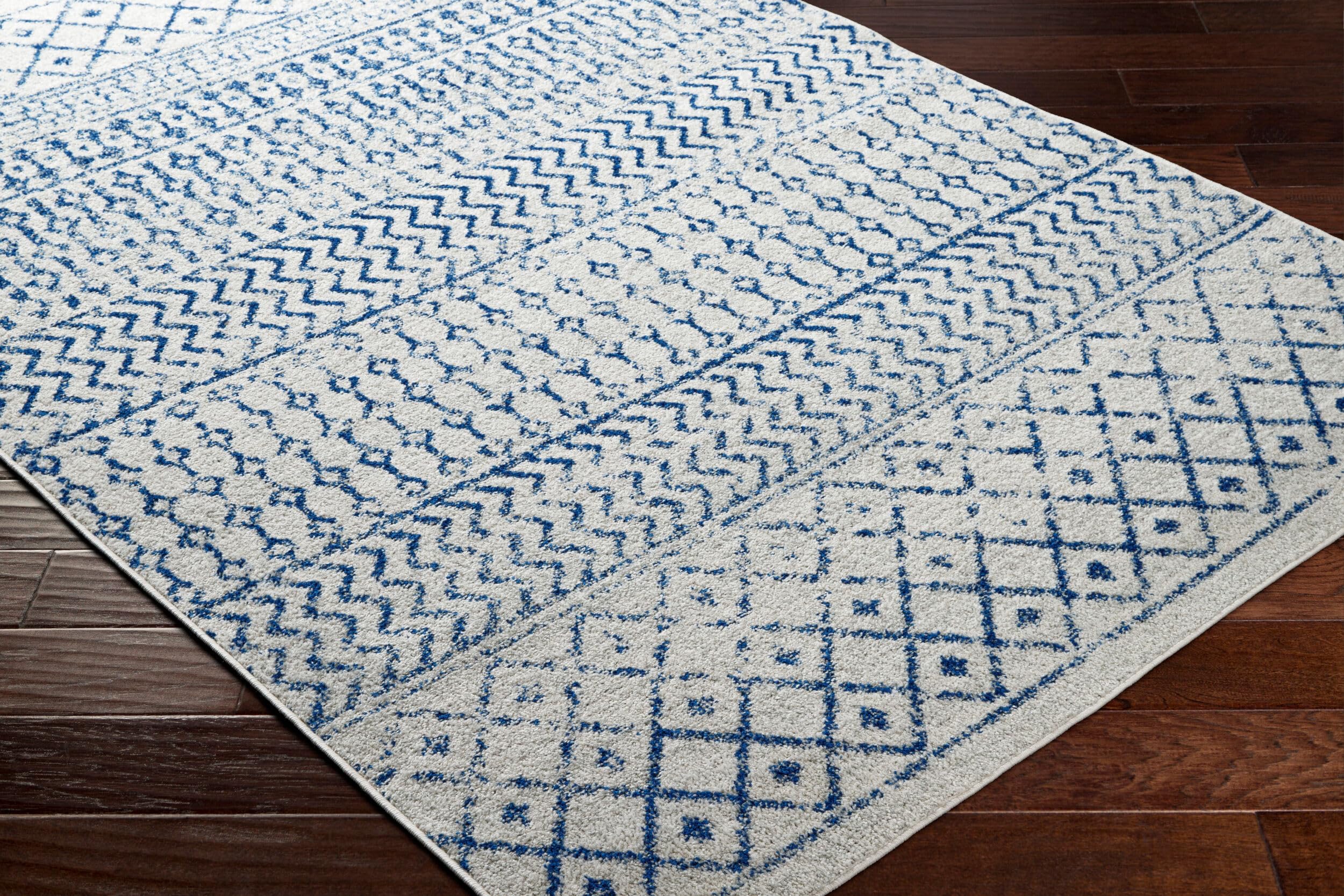 Livabliss Area Rugs - 2x18 Chester Boho Moroccan Cream Runner Rug for Living Room Bedroom - Blue Slate Gray Geometric Stain Resi
