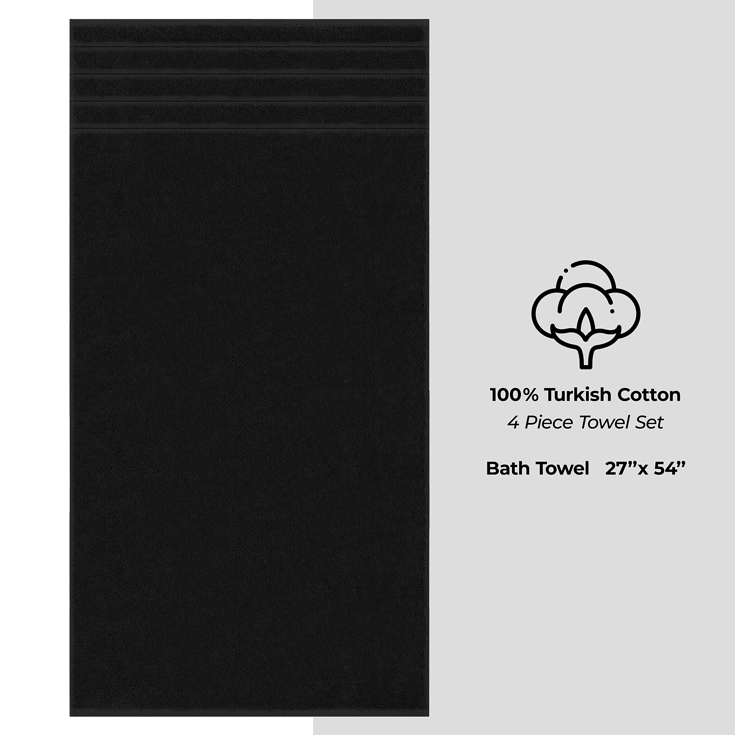 American Soft Linen Luxury 4 Piece Bath Towel Set  100% Turkish Cotton Bath Towels for Bathroom  27x54 in Extra Large Bath Towels 4-Pack  Bathroom Shower Towels  Black Bath Towels