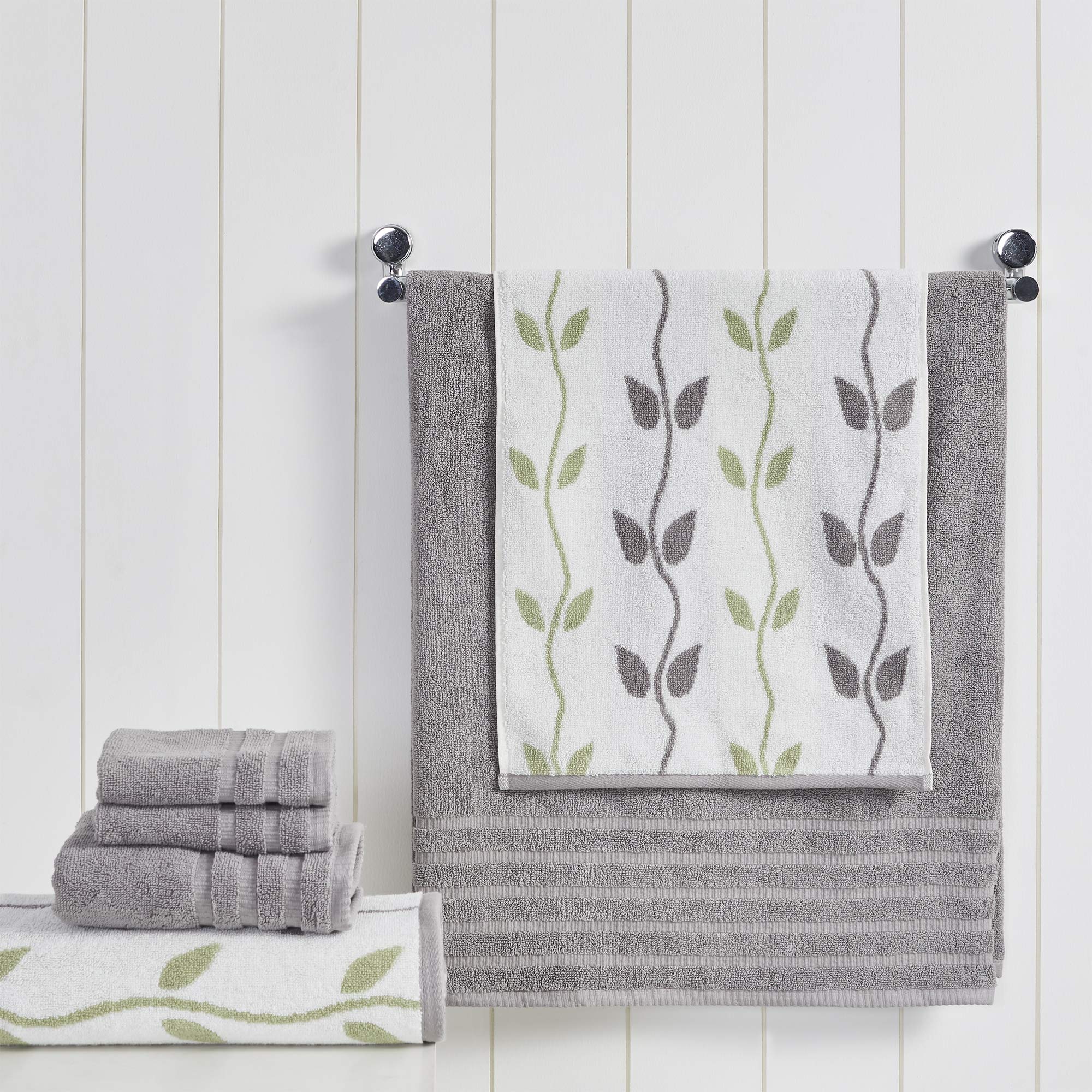 Modern Threads Amrapur Overseas 6-Piece Yarn Dyed Organic Vines Jacquard/Solid Ultra Soft 500Gsm 100% Combed Cotton Towel Set [A
