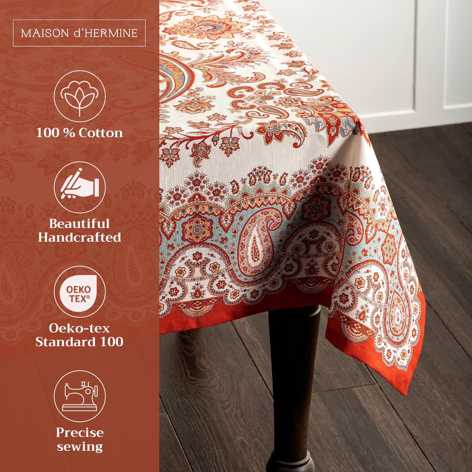 Maison D' Hermine 100% Cotton Table Cover - 60''X90'' Rectangle Decorative Tablecloth - Washable Tablecloths For Dining, Home, F