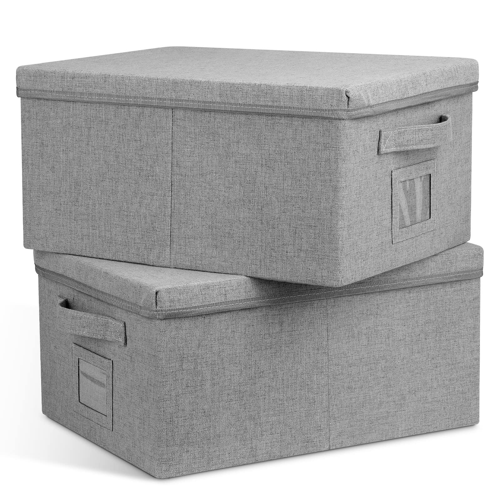 Graciadeco 22.8Qt Closet Storage Boxes With Lids Gray Folding Keepsake Storage Bins Stackable Flat Lidded Carboard Storage Conta