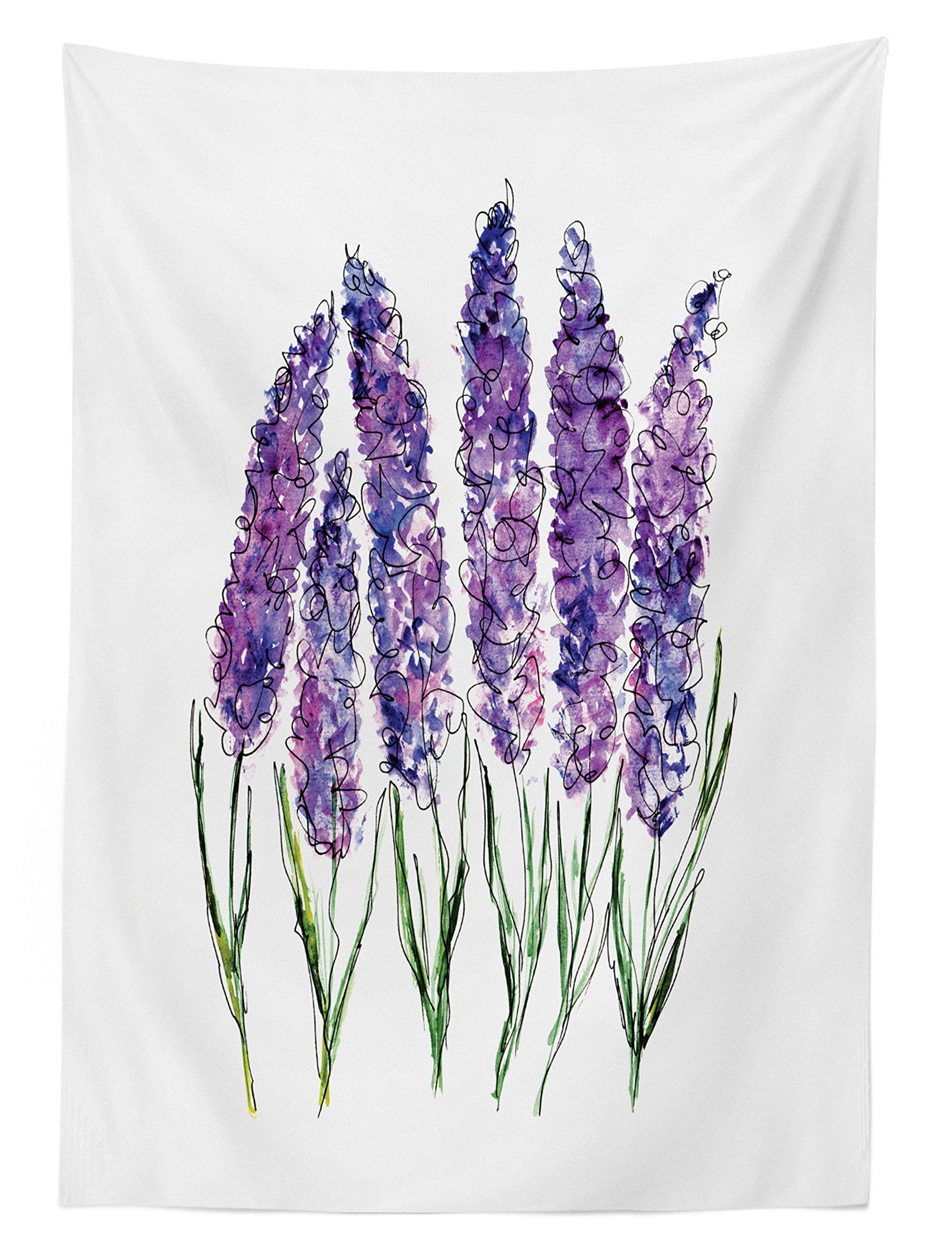 Ambesonne Watercolor Flower Tablecloth, Illustration Of Lavender Flowers Fresh Colors Mint Family Plant, Rectangular Table Cover