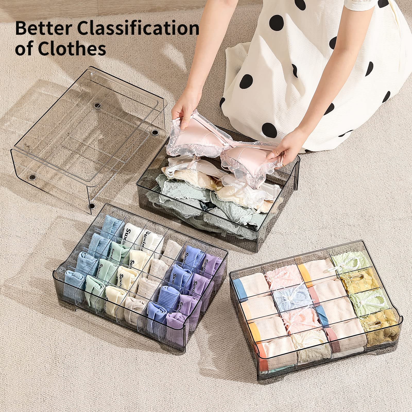 MSHOMELY Underwear Drawer Organizer, Underwear Drawers for Closet, Clear Plastic Bra Organizer, Underwear Storage Organizer with