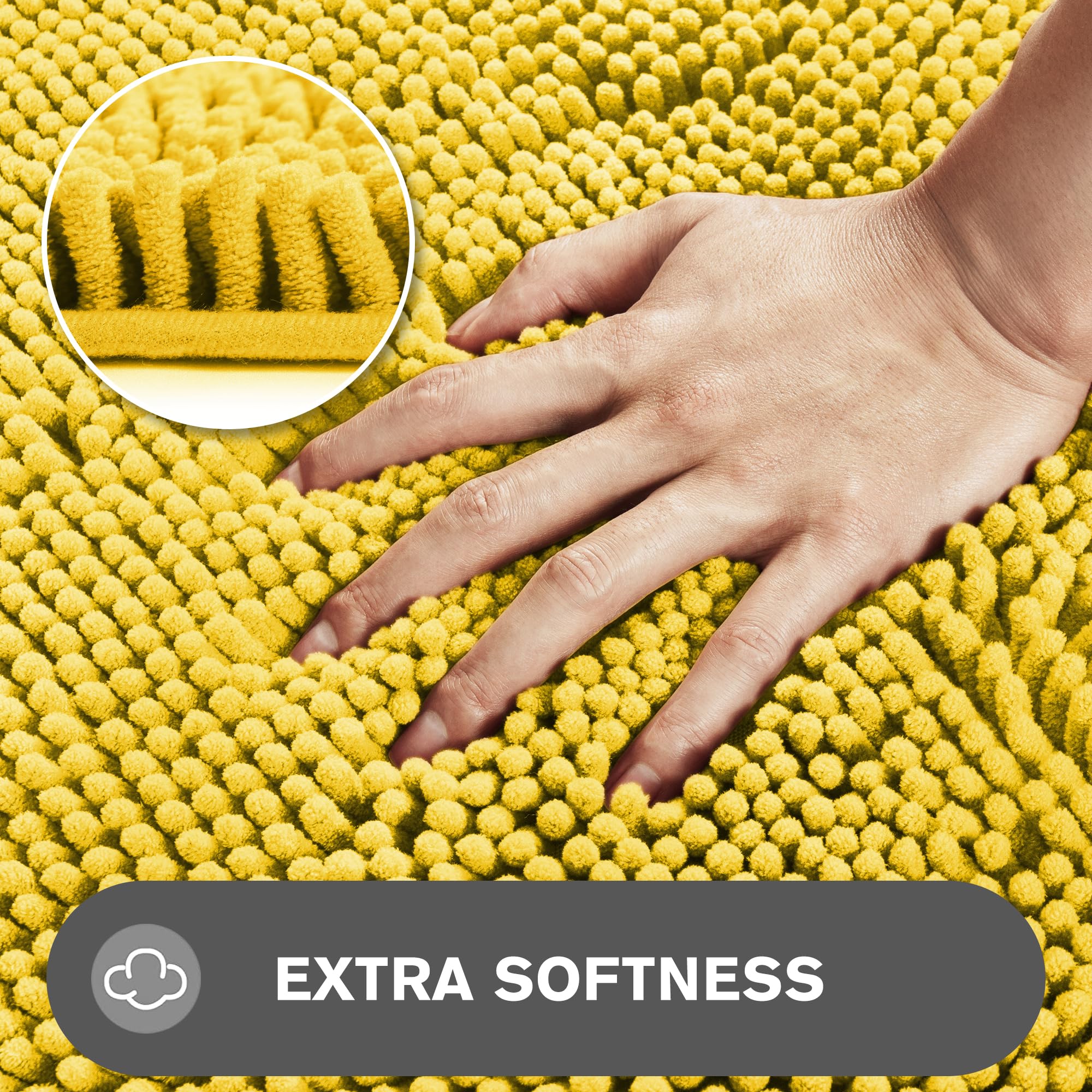 Pureswan Yellow Bathroom Rugs - Absorbent And Washable Bath Mat, Non-Slip, Thick Soft Chenille Bath Rugs For Bathroom Floor, Sho