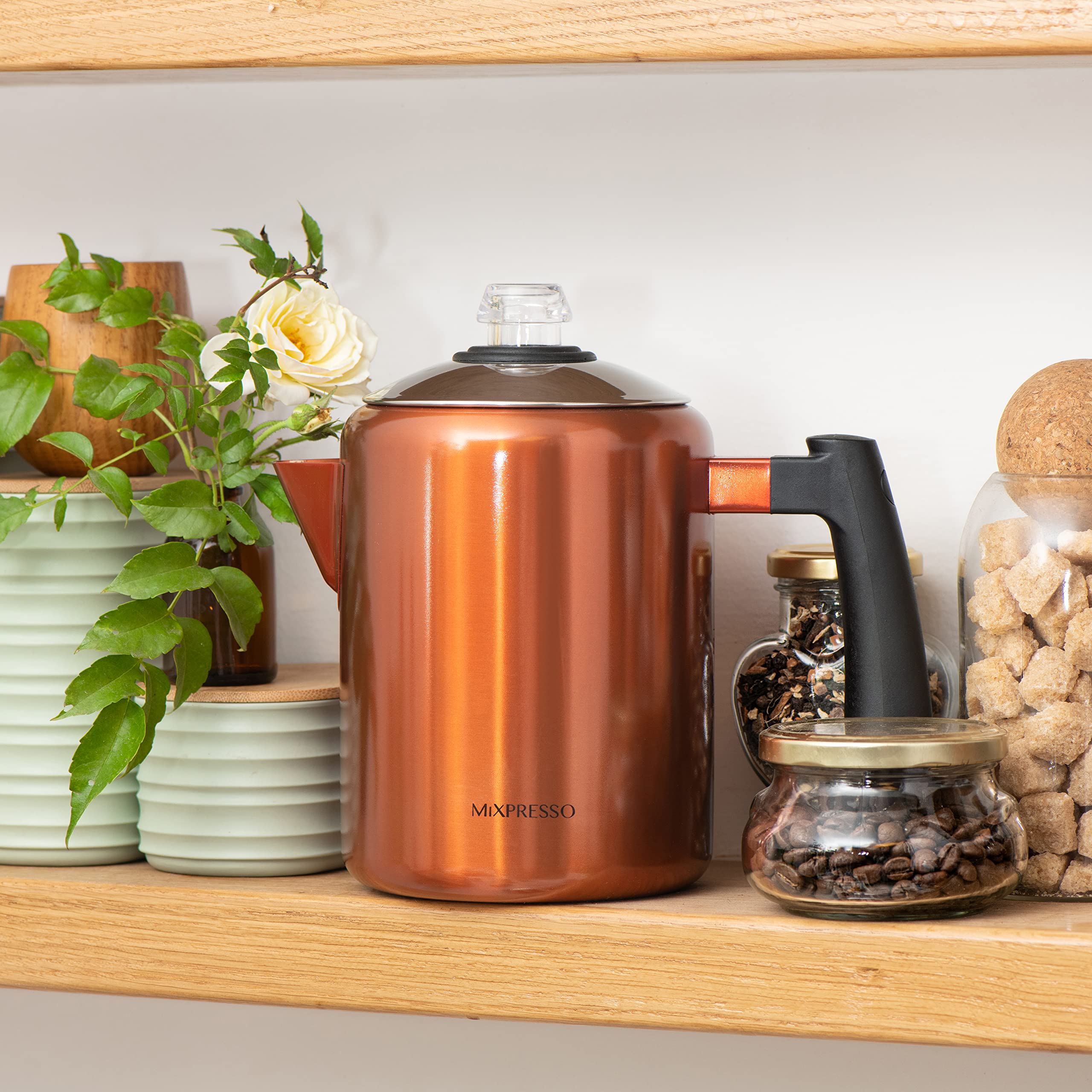 Mixpresso Stainless Steel Stovetop Coffee Percolator, Percolator Coffee Pot, Excellent For Camping Coffee Pot, 5-8 Cup Copper Co