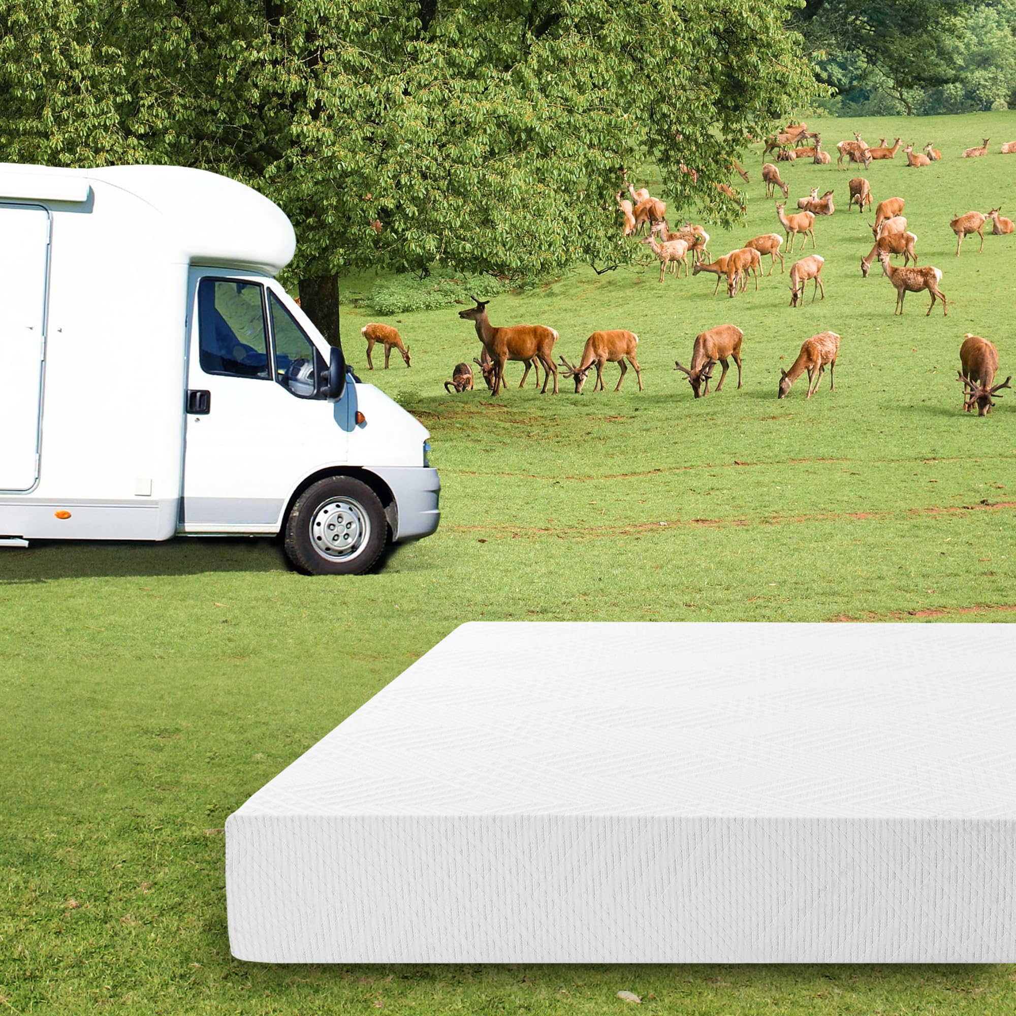 EGO White 10 Inch Short Queen Memory Foam RV Mattress, Cooling Gel Green Tea Mattress for RVs, Campers & Trailers, Bed in a Box,