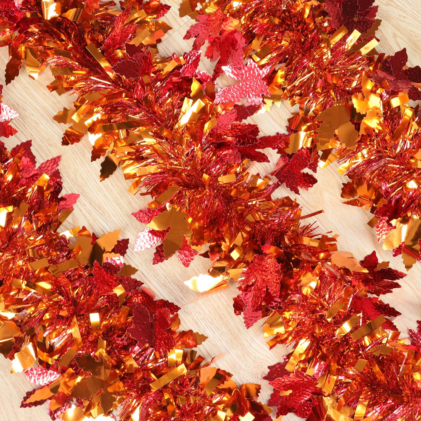 Fall Maple Leaves Garland Decorations,50Ft Glitter Tinsel Leaf Thanksgiving Decor for Tree Autumn Mantle Bedroom Office Classroo