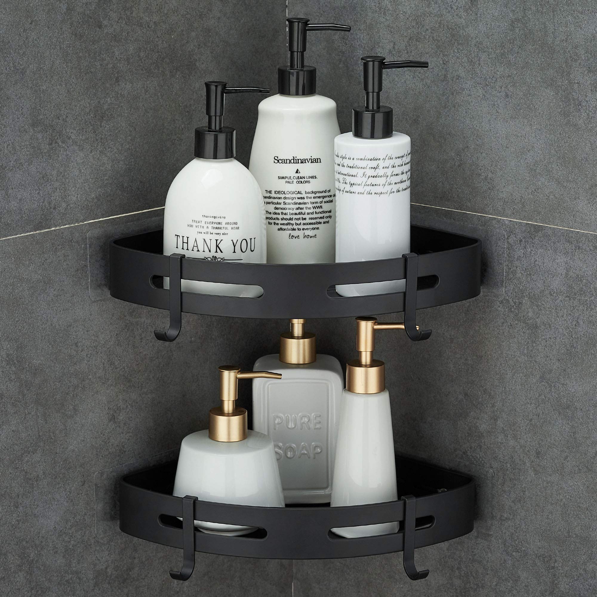 Hoomtaook Adhesive Corner Shelf Bathroom Shower Caddy Organizer for Kitchen Toilet No Drilling 2-Tier Bathroom Corner Shelves Sh