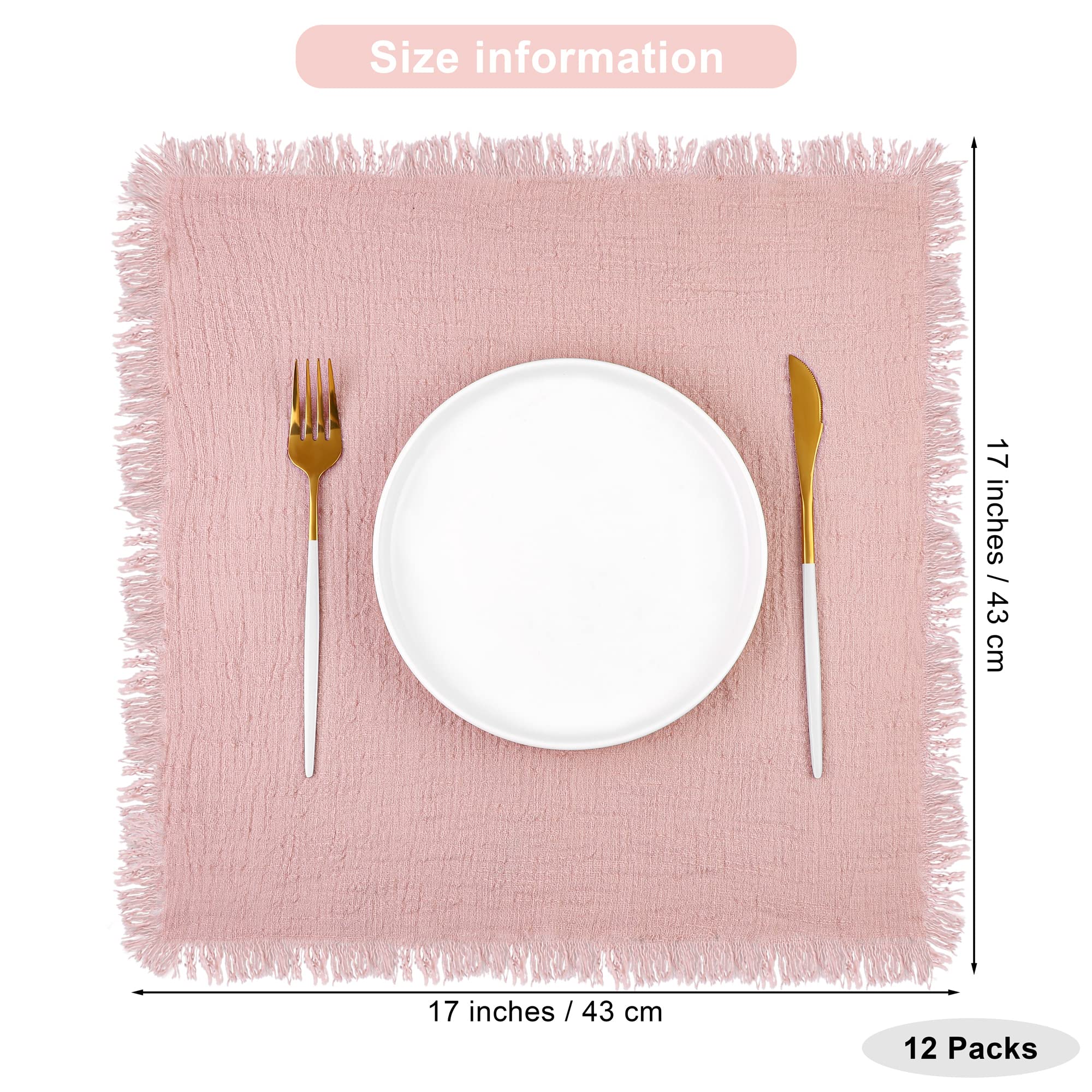 Turstin 12 Pieces Cotton Linen Cloth Napkin Handmade Cloth Napkin With Fringe 17 X 17 Inch Soft Cloth Dinner Wedding Napkin Squa