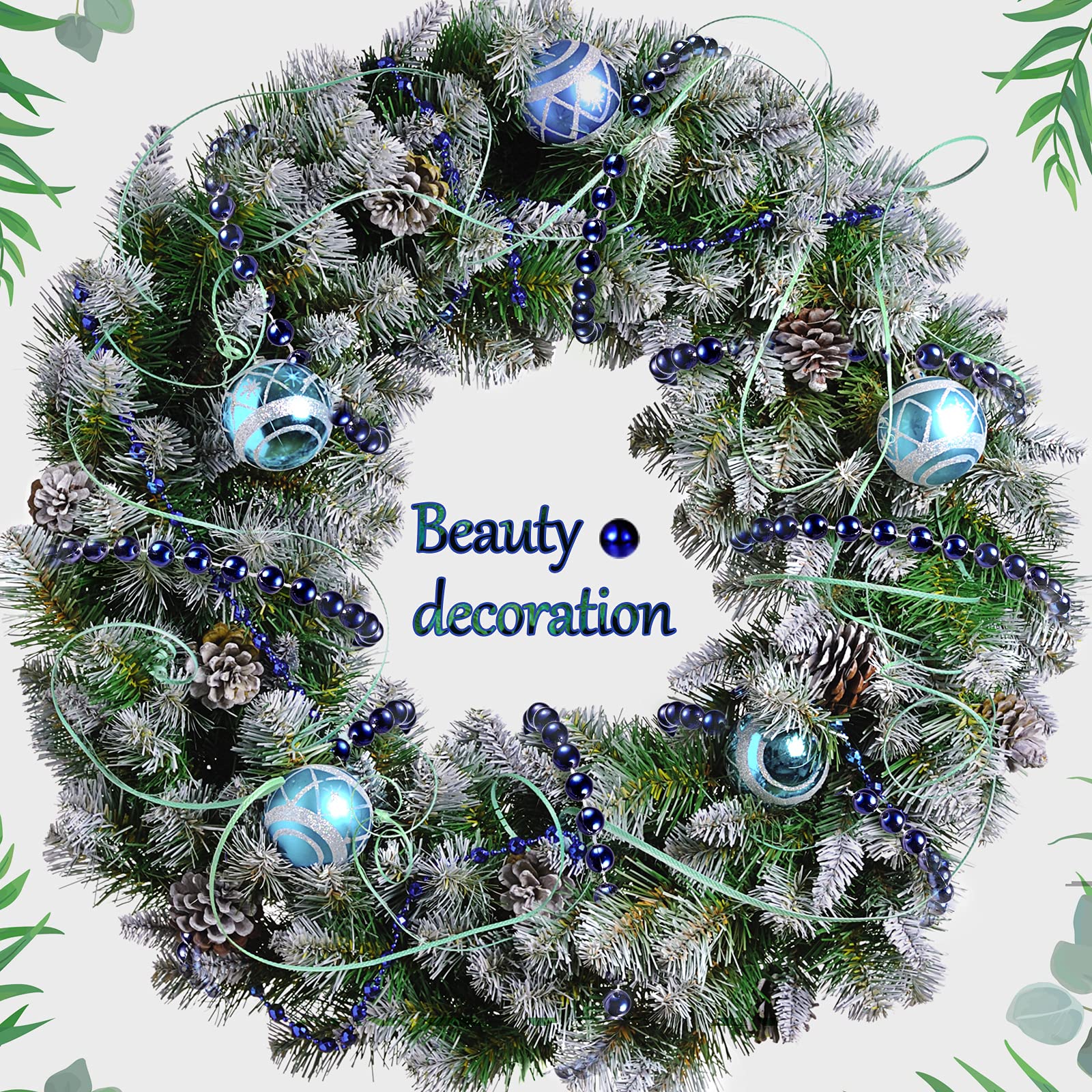 WILLBOND 50ft Christmas Tree Beads Artificial Pearls Garland Plastic Beads Roll for Christmas Tree Wedding DIY Decoration Suppli