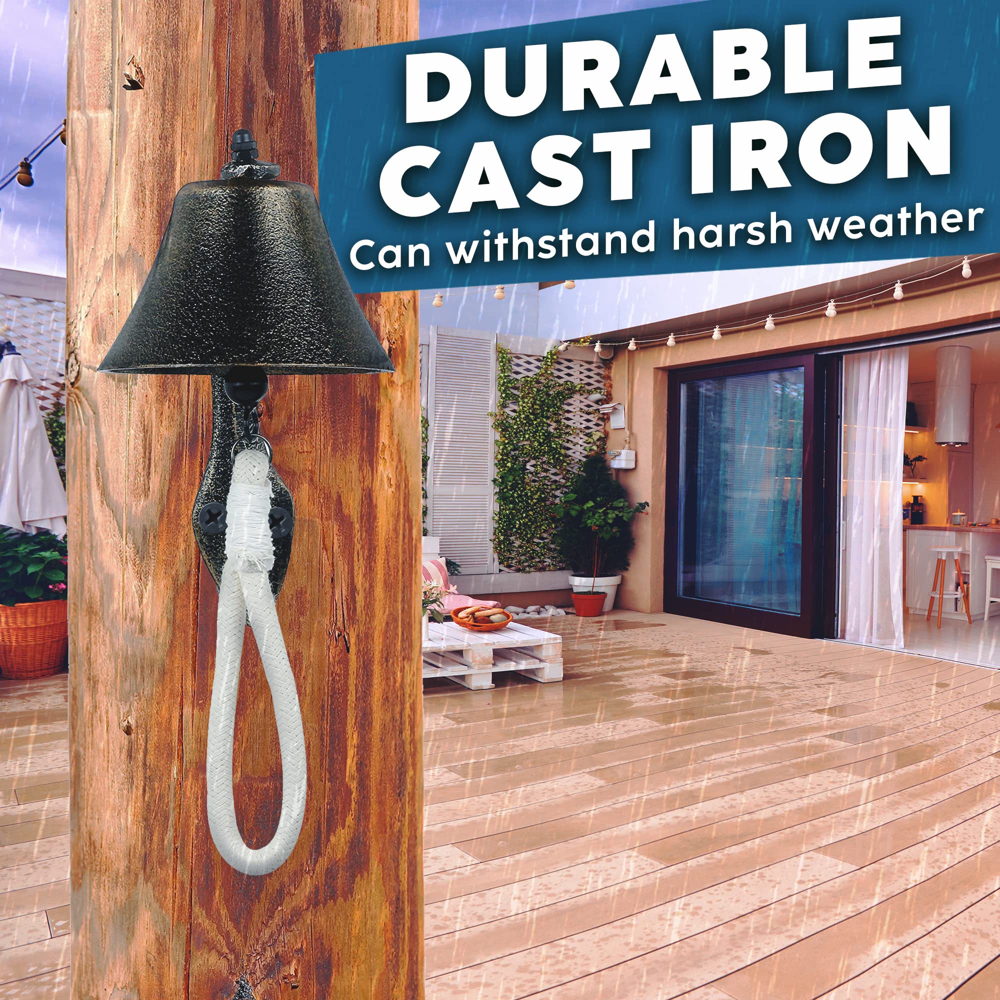 Upstreet Dinner Bell for Outside or Inside Made of Red Copper Hanging Bell, Cast Iron Outdoor Bell to Wall Mounted Surfaces for