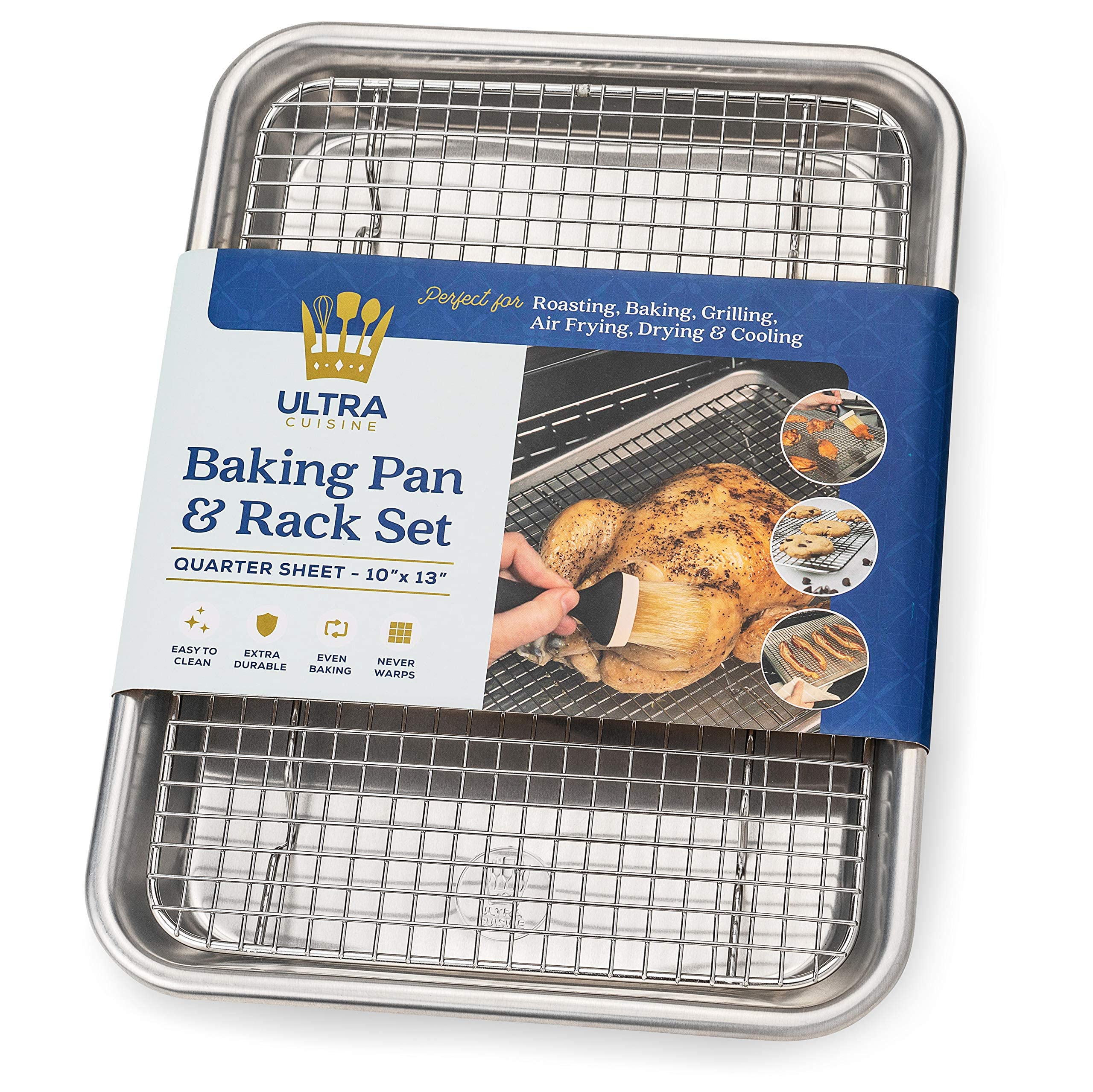 Ultra Cuisine Quarter Sheet Pan With Wire Rack Set - Includes Premium Aluminum Baking Sheet With Stainless Steel Baking Sheet Ra
