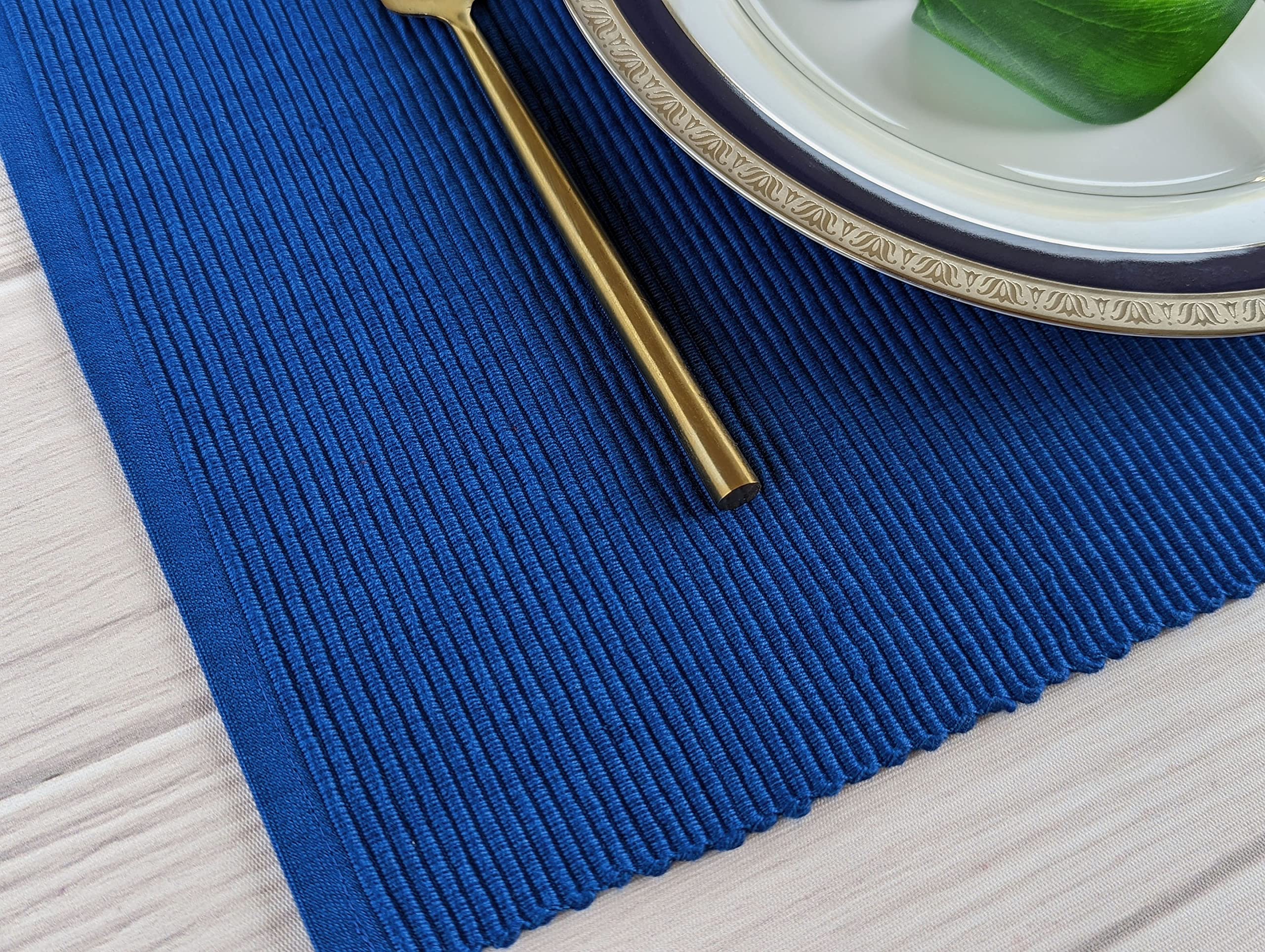 Avka Studio 100% Cotton Ribbed Placemats - Set Of 6-13 X 19 Inches - Royal Blue - Everyday Cloth Table Mats - Thick Construction